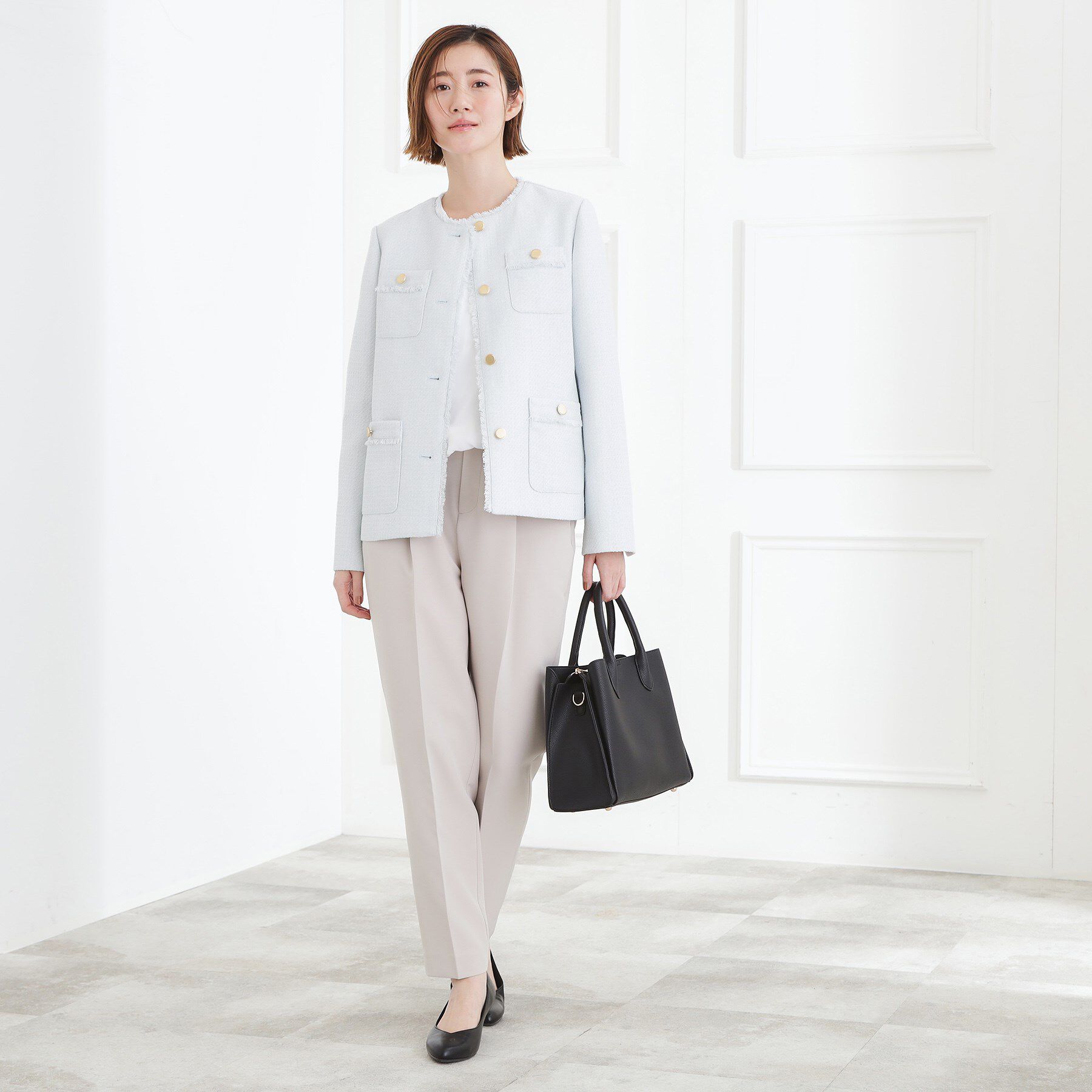 grove「【ハレの日・通勤】きちんとからカジュアルまで着回せる、ミドル丈ツイードジャケット」|ノーカラージャケット|