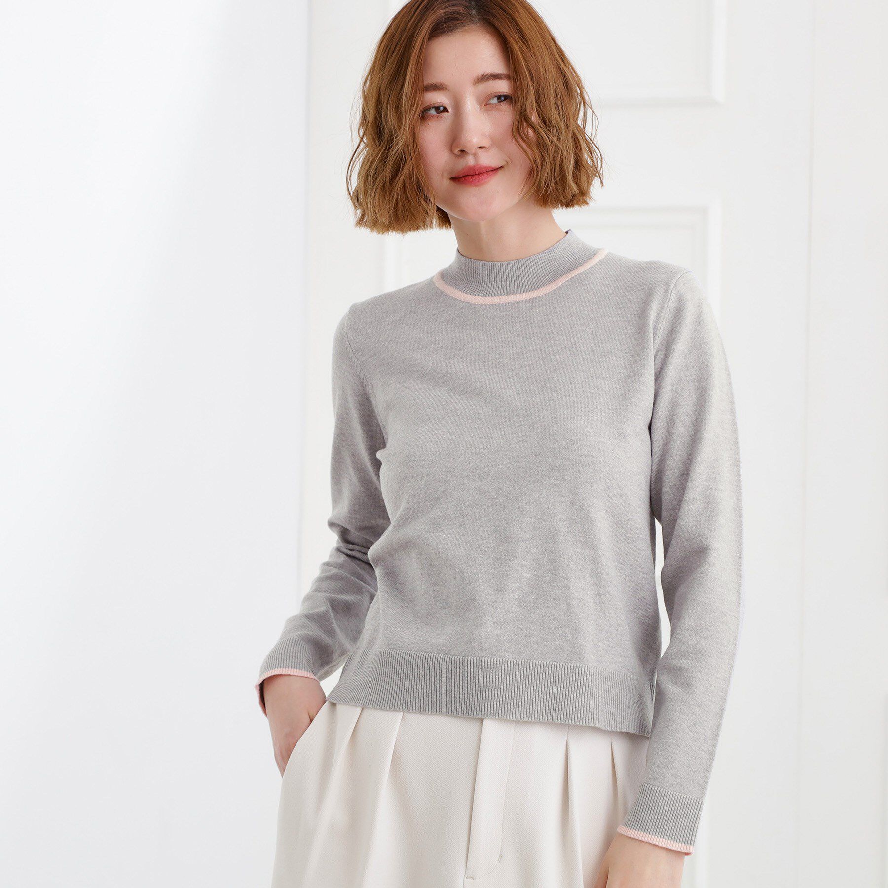 grove「バイカラーハイネックニット」|ニット・セーター|グレー(012)