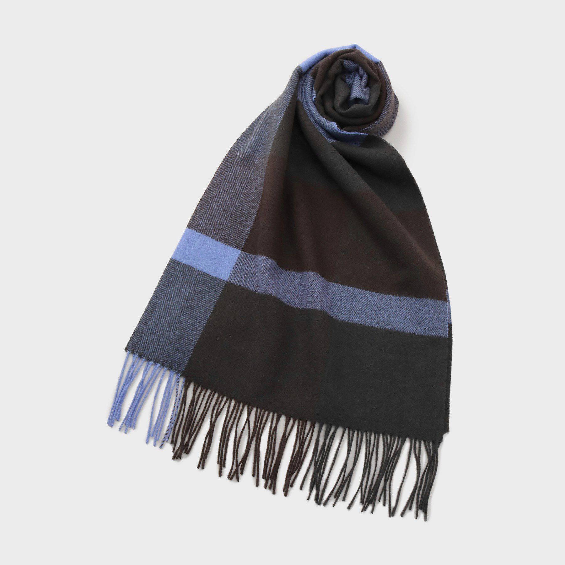 TAKEO KIKUCHI「【洗えるウールカシミヤ】変形ブロックチェックマフラー」|ストール|ブラウン(243)