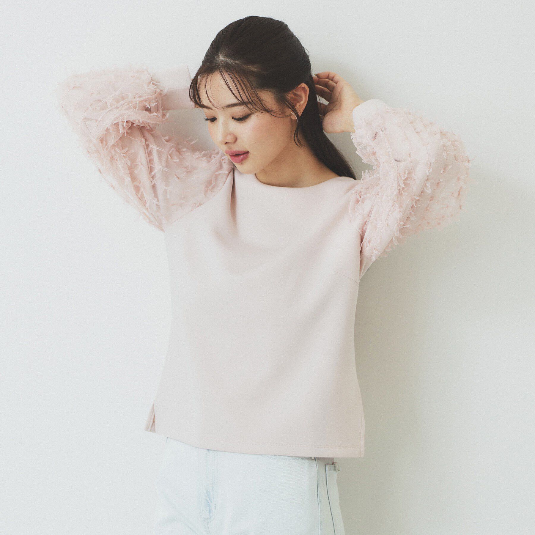 index「《美人百花掲載》リボンチュールトップス【洗濯機洗い可】」|Tシャツ・カットソー|