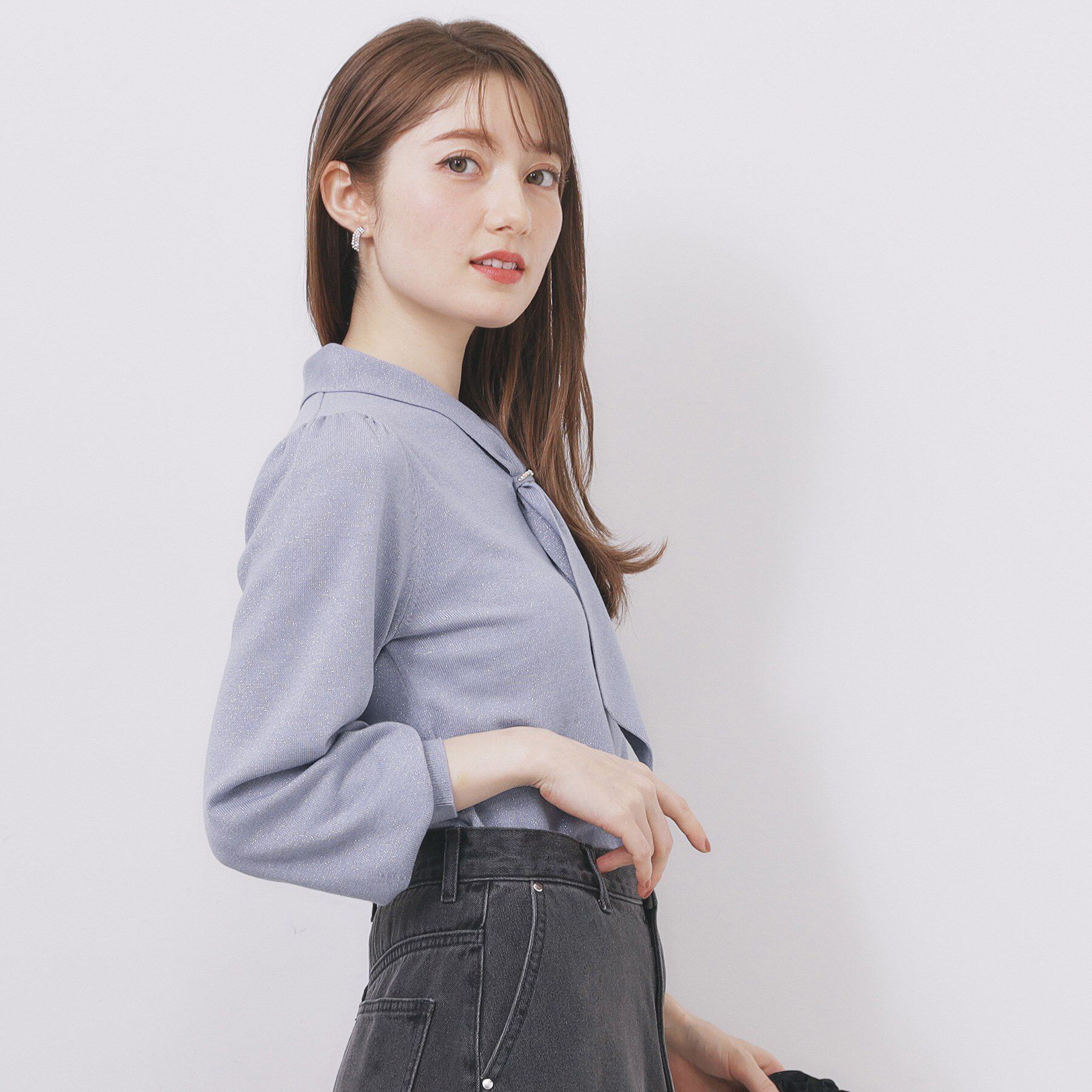 index「ゴールドパーツ付きボウタイニット【洗濯機OK】《10col/XS～LL》」|ニット・セーター|