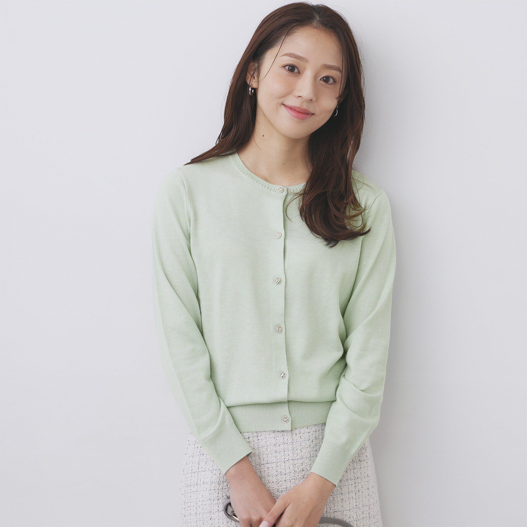 index「柄編みクルーネックカーディガン【洗濯機OK】《7col》」|カーディガン|ミントグリーン(82