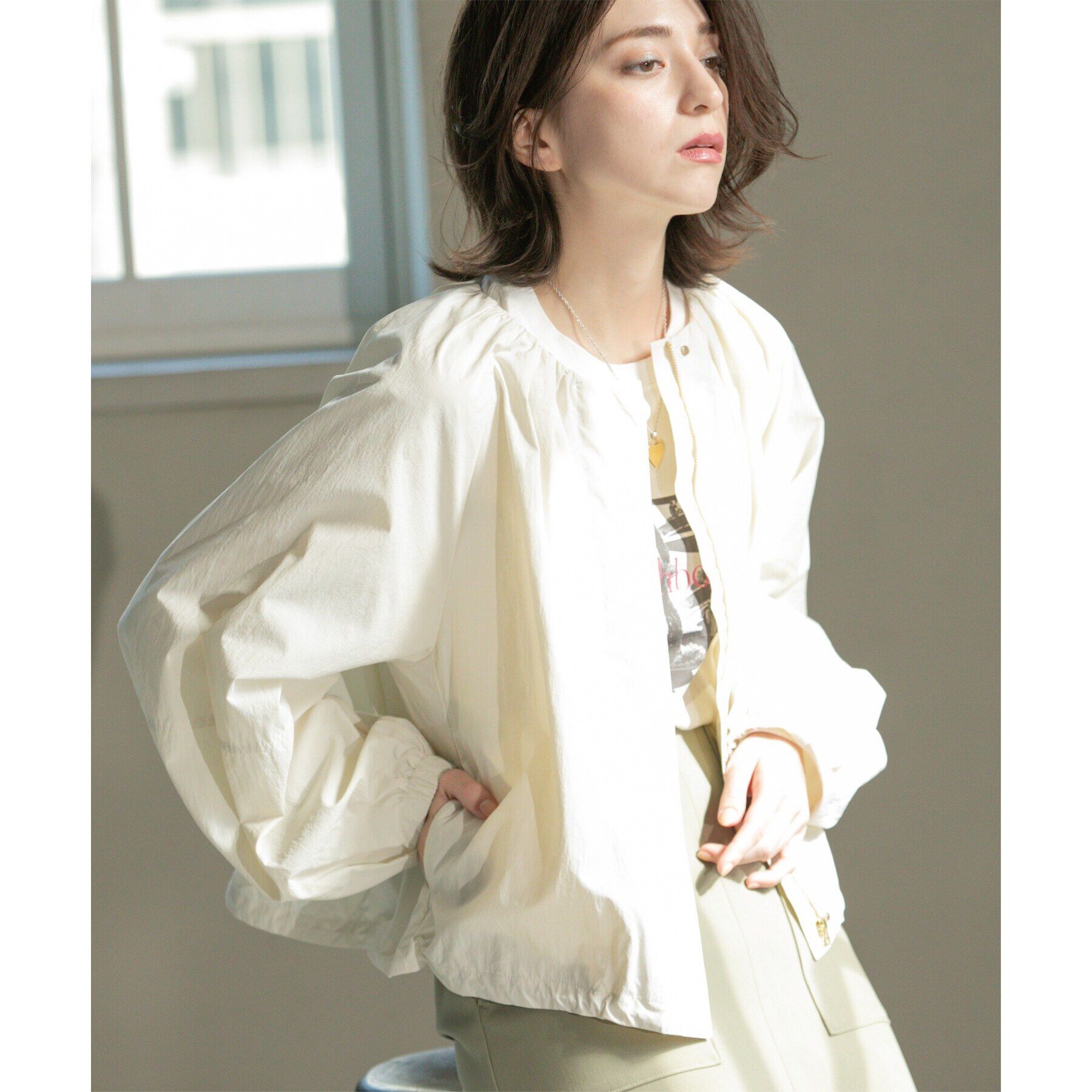 OPAQUE.CLIP「撥水ノーカーラーブルゾン【UV/洗濯機洗い可】」|ノーカラーコート|