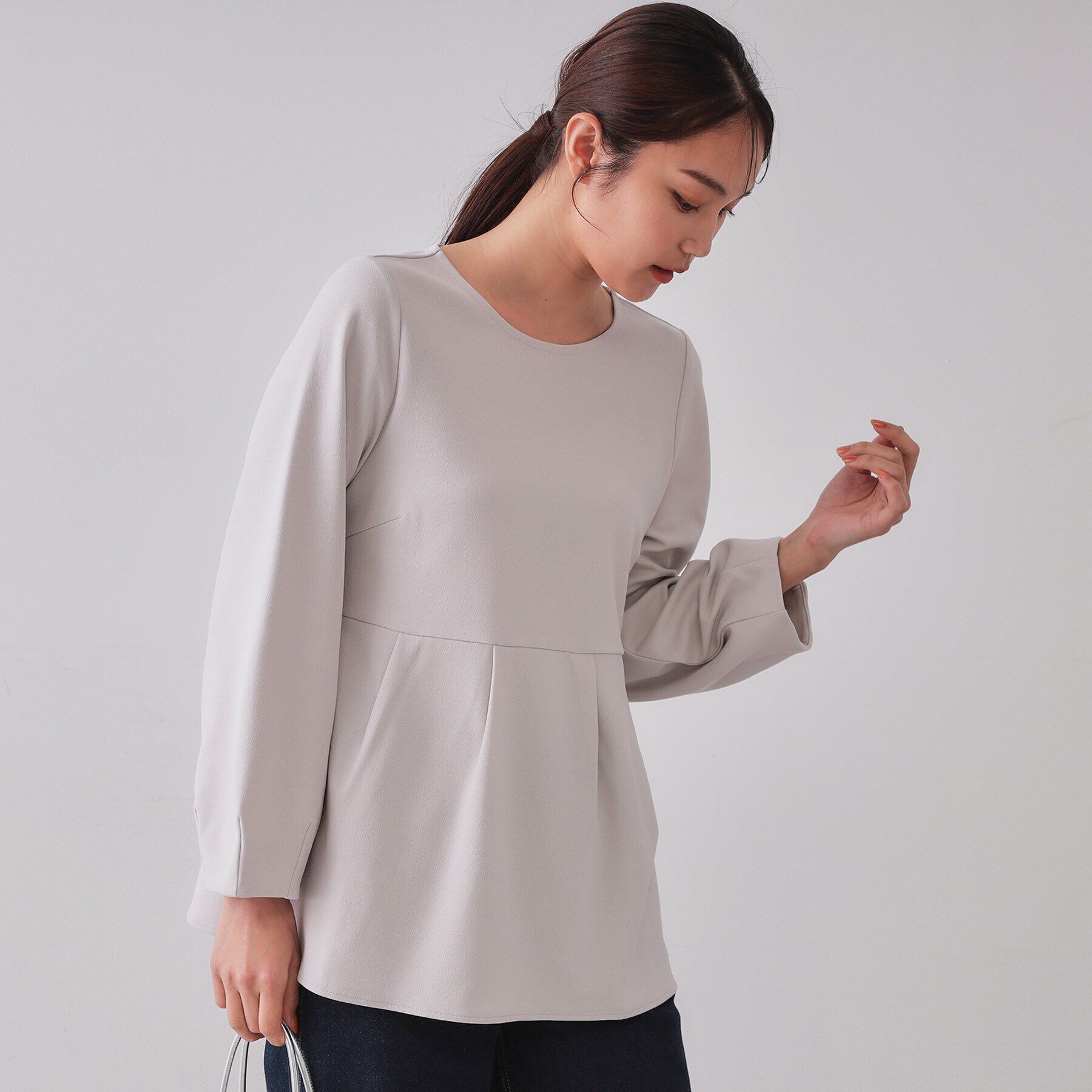 OPAQUE.CLIP「ペプラムトップス【UV/吸水速乾/洗濯機洗い可】」|Tシャツ・カットソー|ライトグレー(011