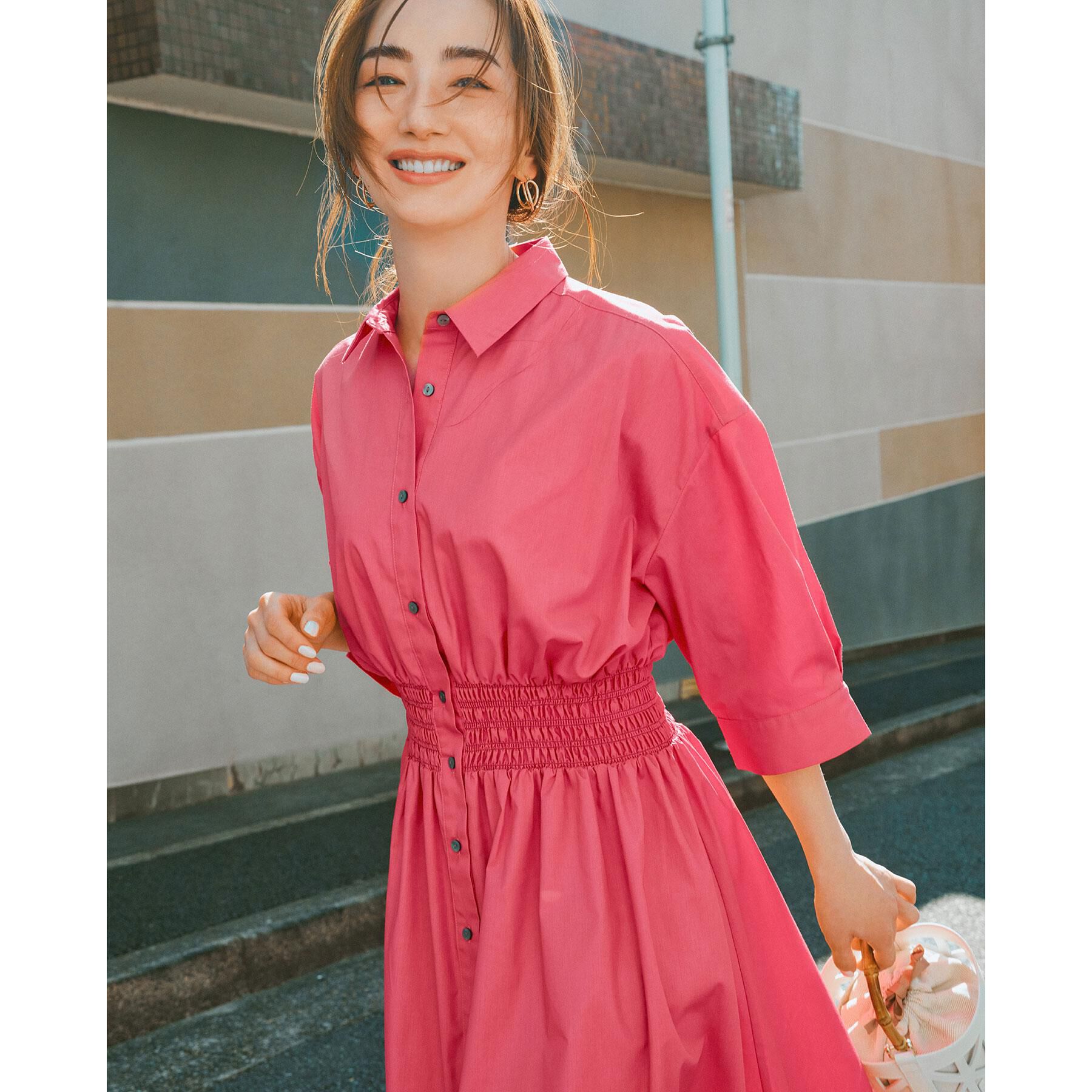 OPAQUE.CLIP「《5色展開》フィット＆フレアシャツワンピース【洗濯機洗い可】」|ワンピース|