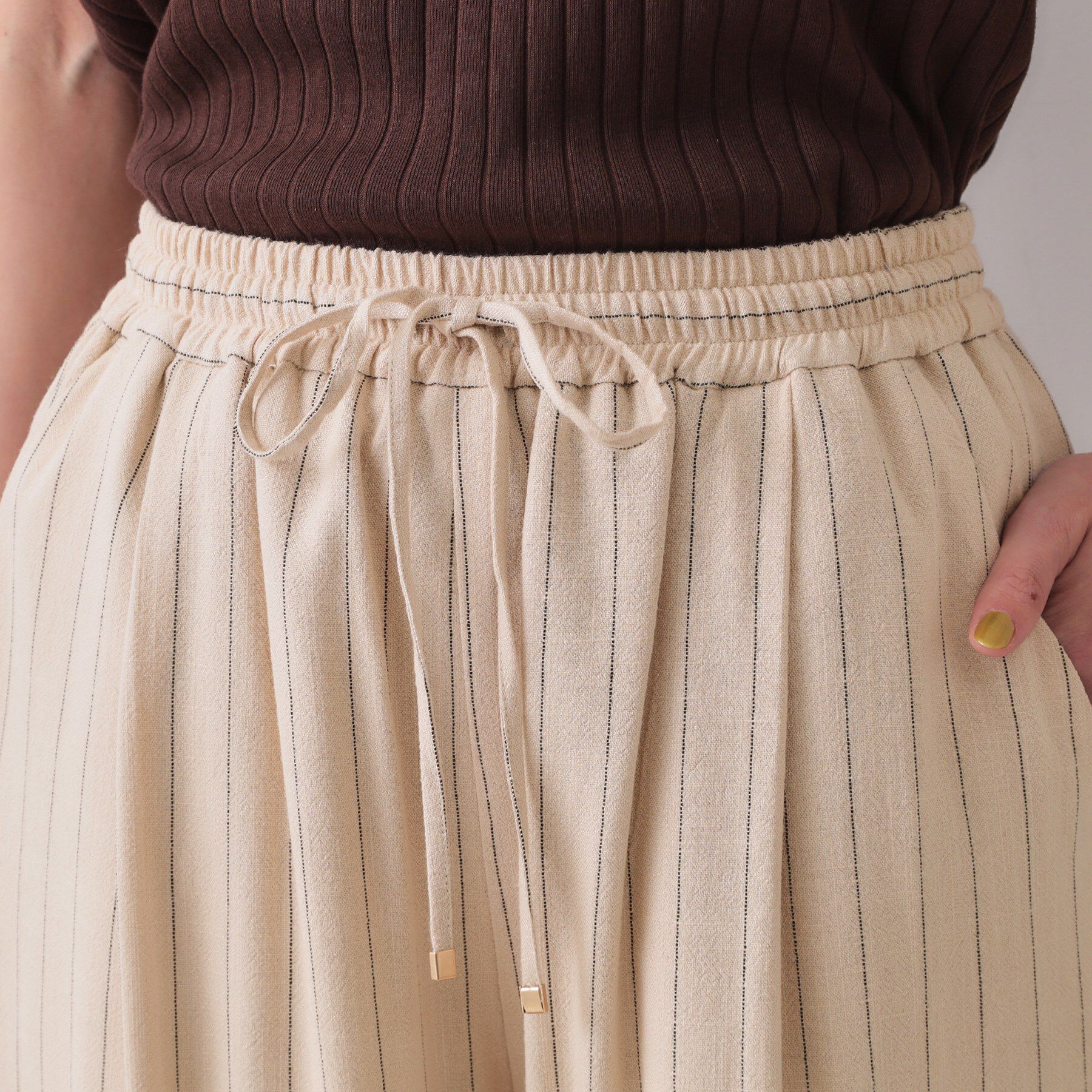 OPAQUE.CLIP「麻混ストライプイージーワイドパンツ【洗濯機洗い可】」|その他|