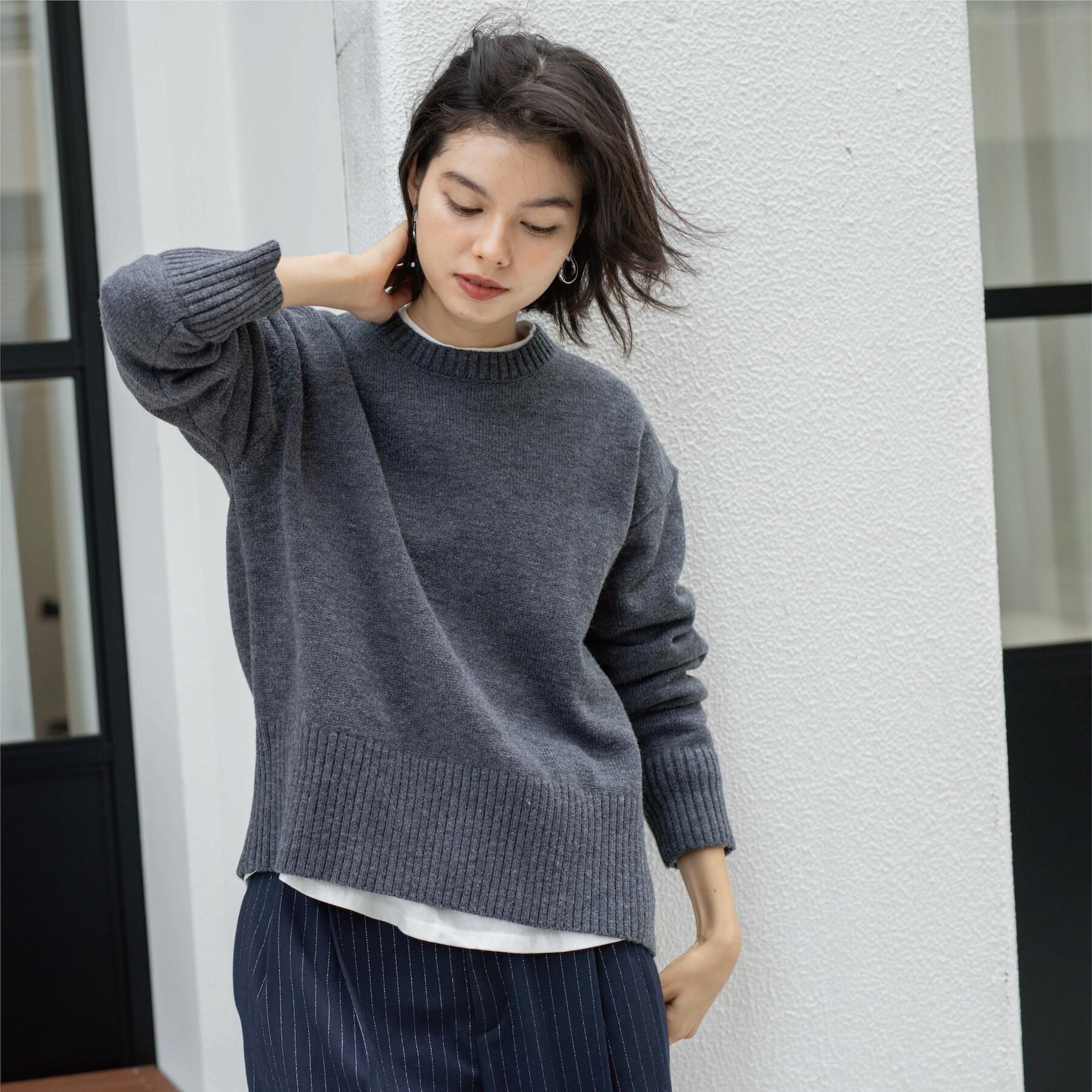 OPAQUE.CLIP「バックボタンリラクシーニット【洗濯機OK】」|ニット・セーター|