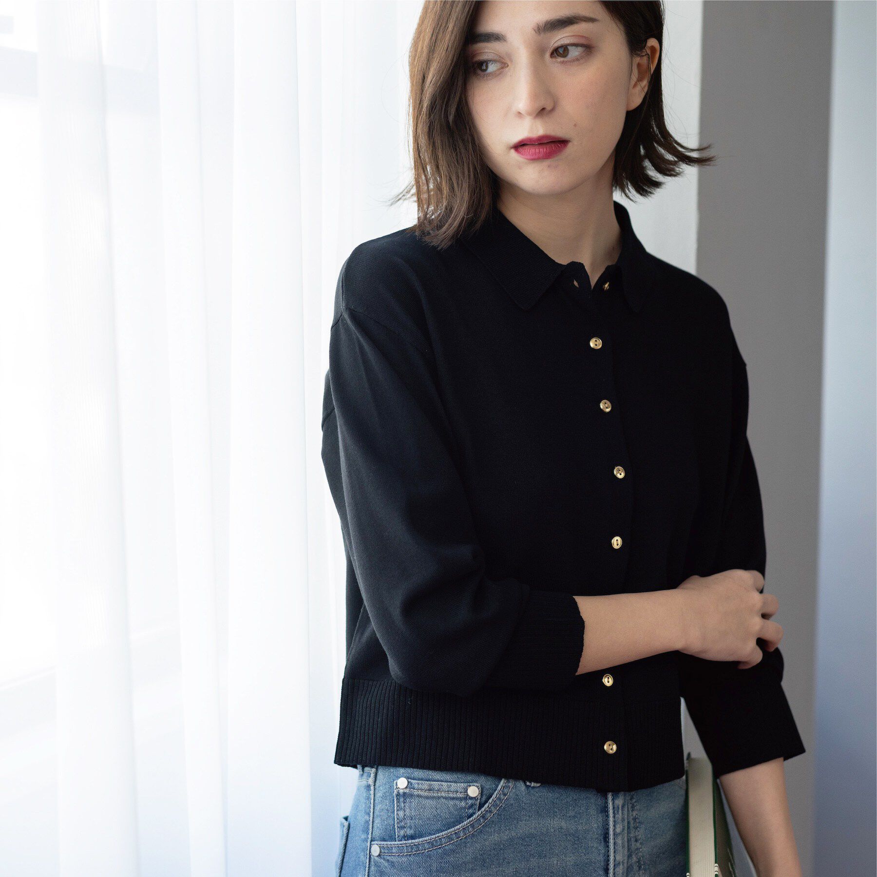 OPAQUE.CLIP「ポロネックカーディガン」|カーディガン|