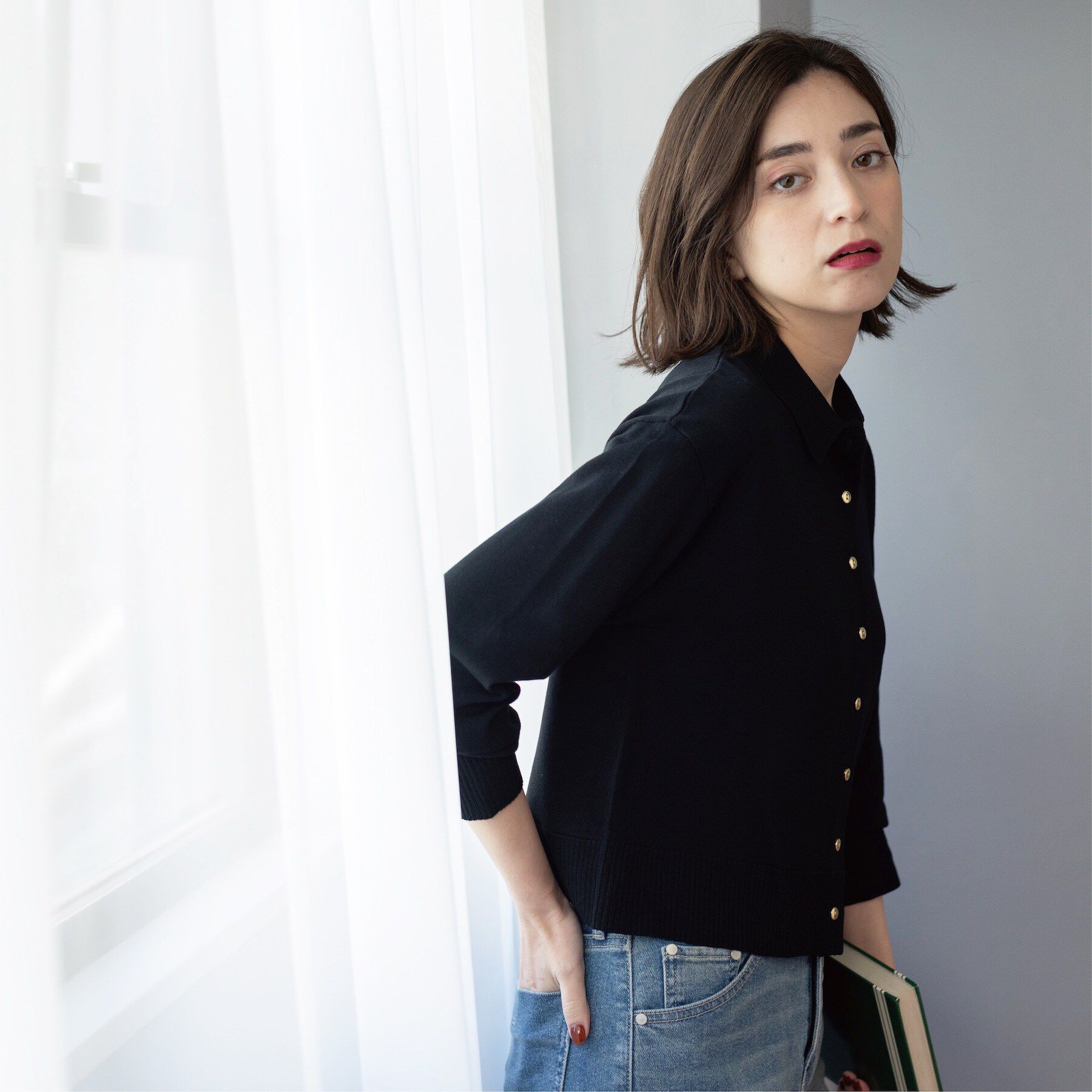 OPAQUE.CLIP「ポロネックカーディガン」|カーディガン|