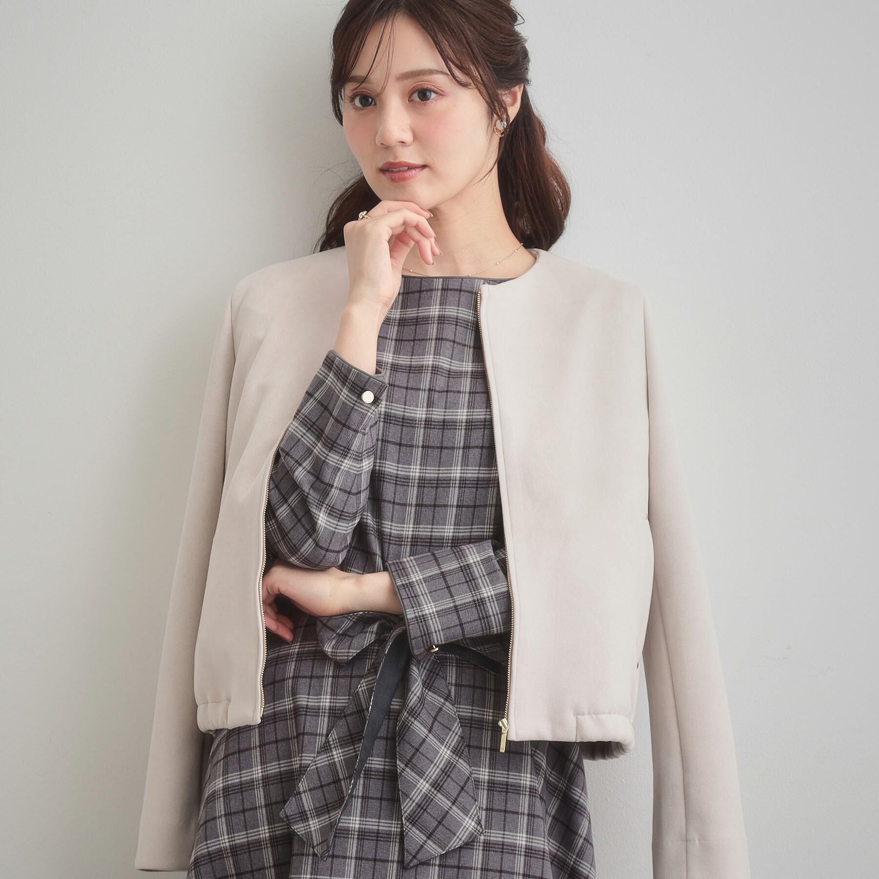 Couture broach「【通勤・大人上品】スエード調ダンボール ノーカラージャケット」|ブルゾン・スタジャン|