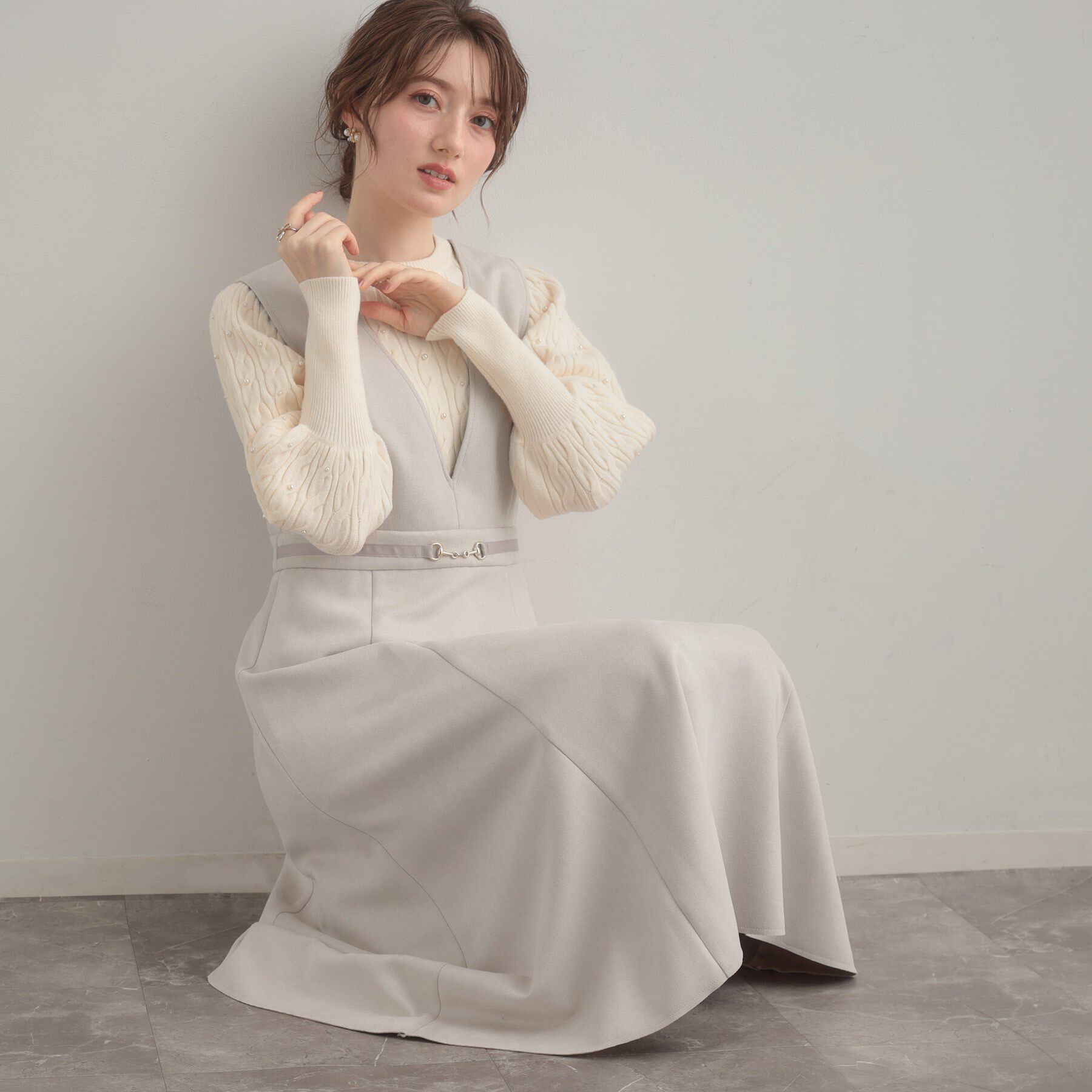 Couture broach「【S-LL/通勤】ビット付き スエード調ダンボールジャンスカ」|ワンピース|