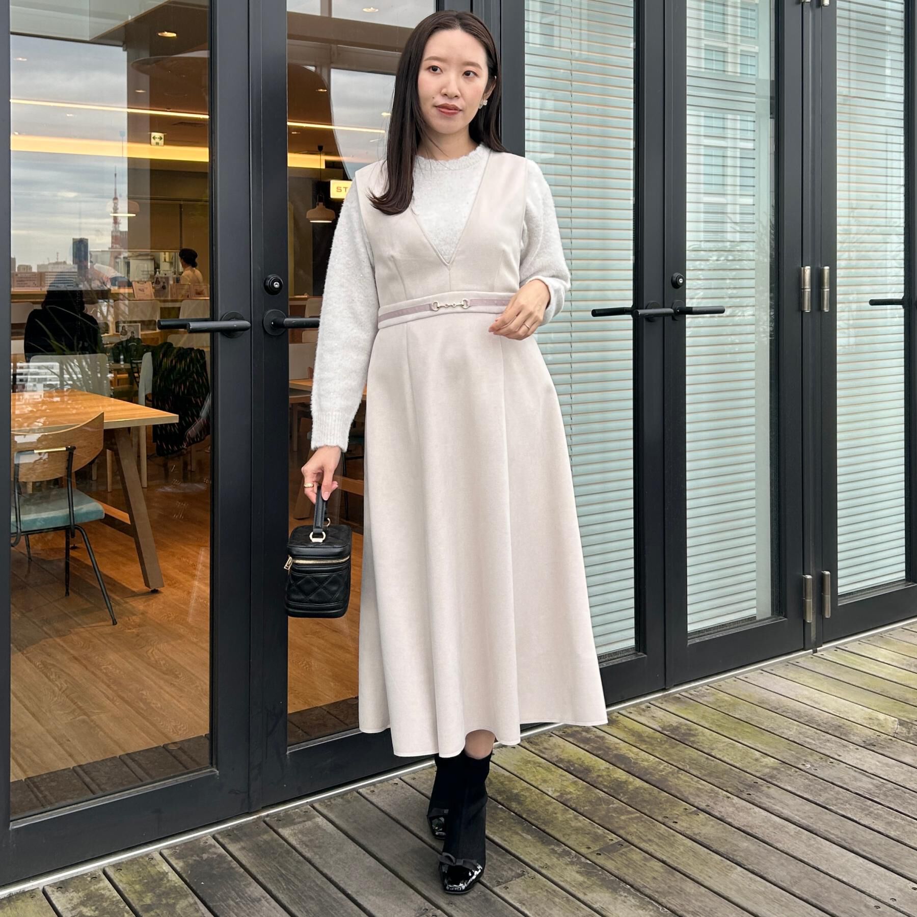 Couture broach「【S-LL/通勤】ビット付き スエード調ダンボールジャンスカ」|ワンピース|