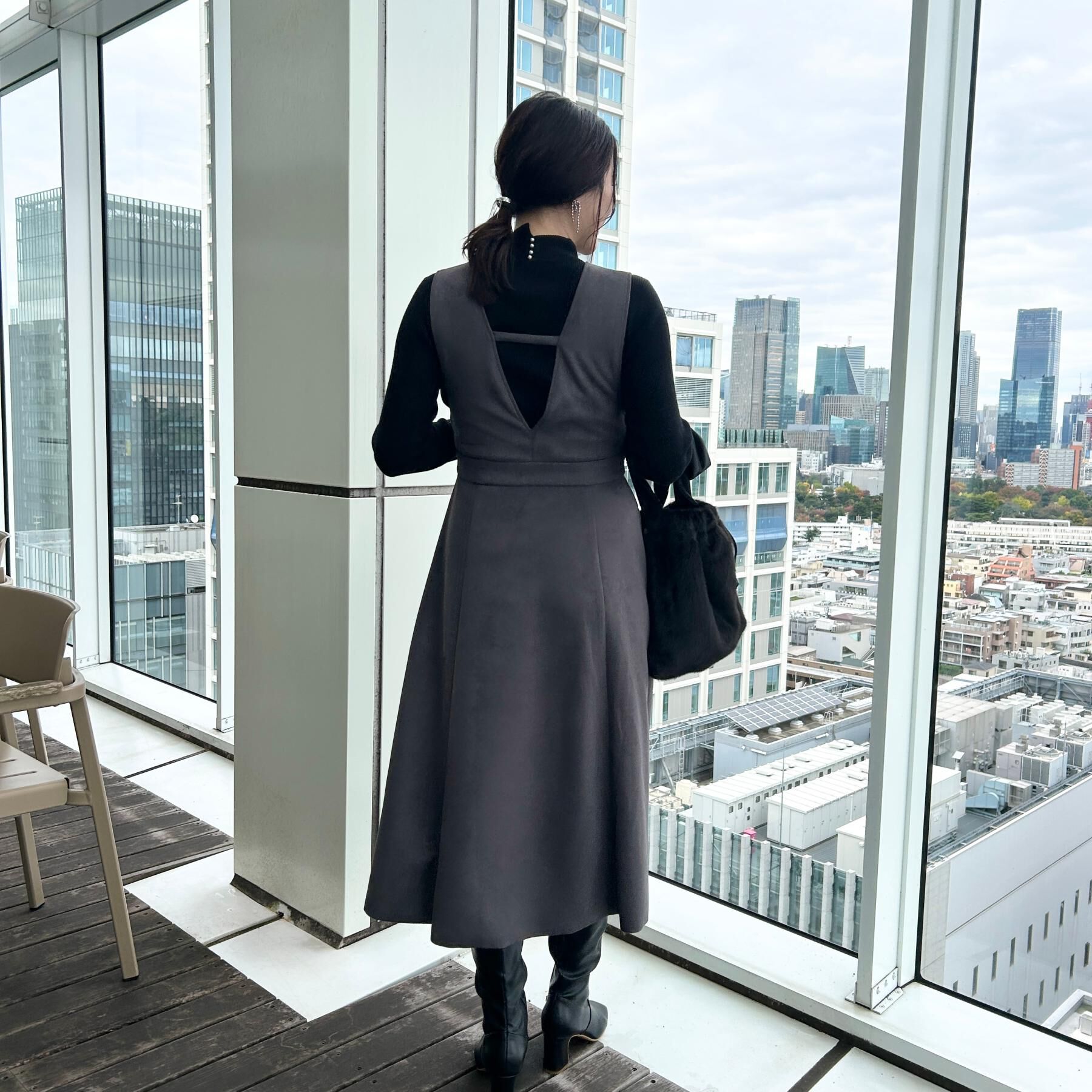 Couture broach「【S-LL/通勤】ビット付き スエード調ダンボールジャンスカ」|ワンピース|