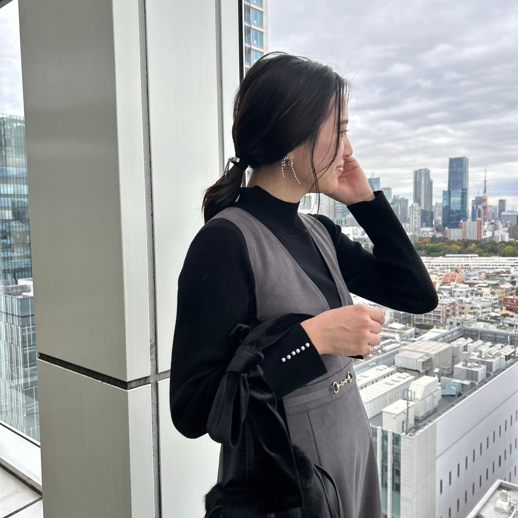 Couture broach「【S-LL/通勤】ビット付き スエード調ダンボールジャンスカ」|ワンピース|