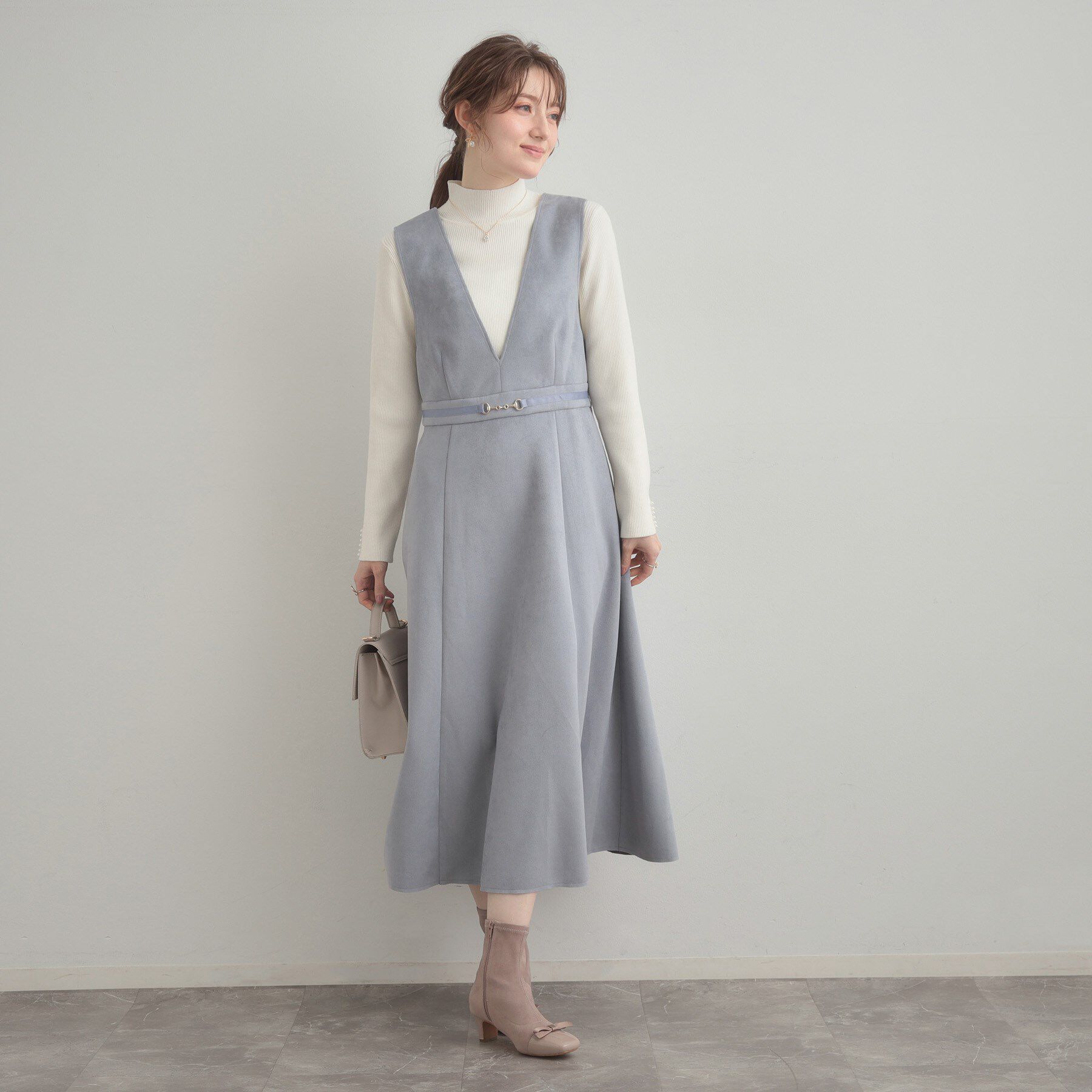 Couture broach「【S-LL/通勤】ビット付き スエード調ダンボールジャンスカ」|ワンピース|