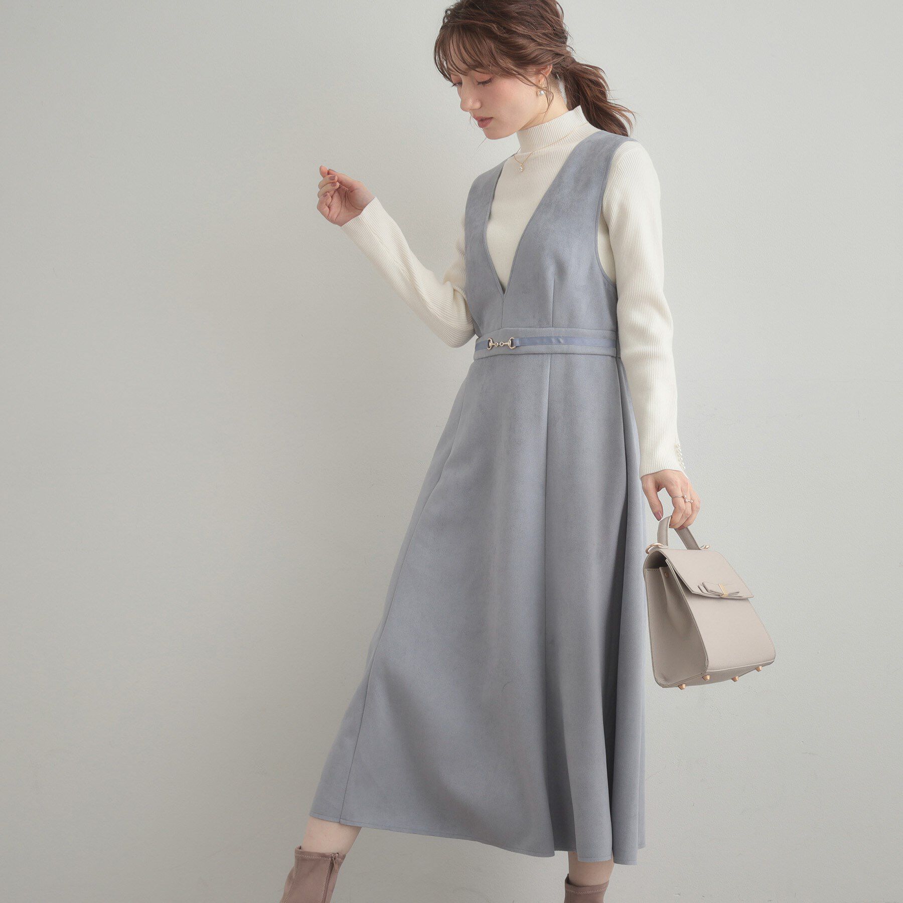 Couture broach「【S-LL/通勤】ビット付き スエード調ダンボールジャンスカ」|ワンピース|