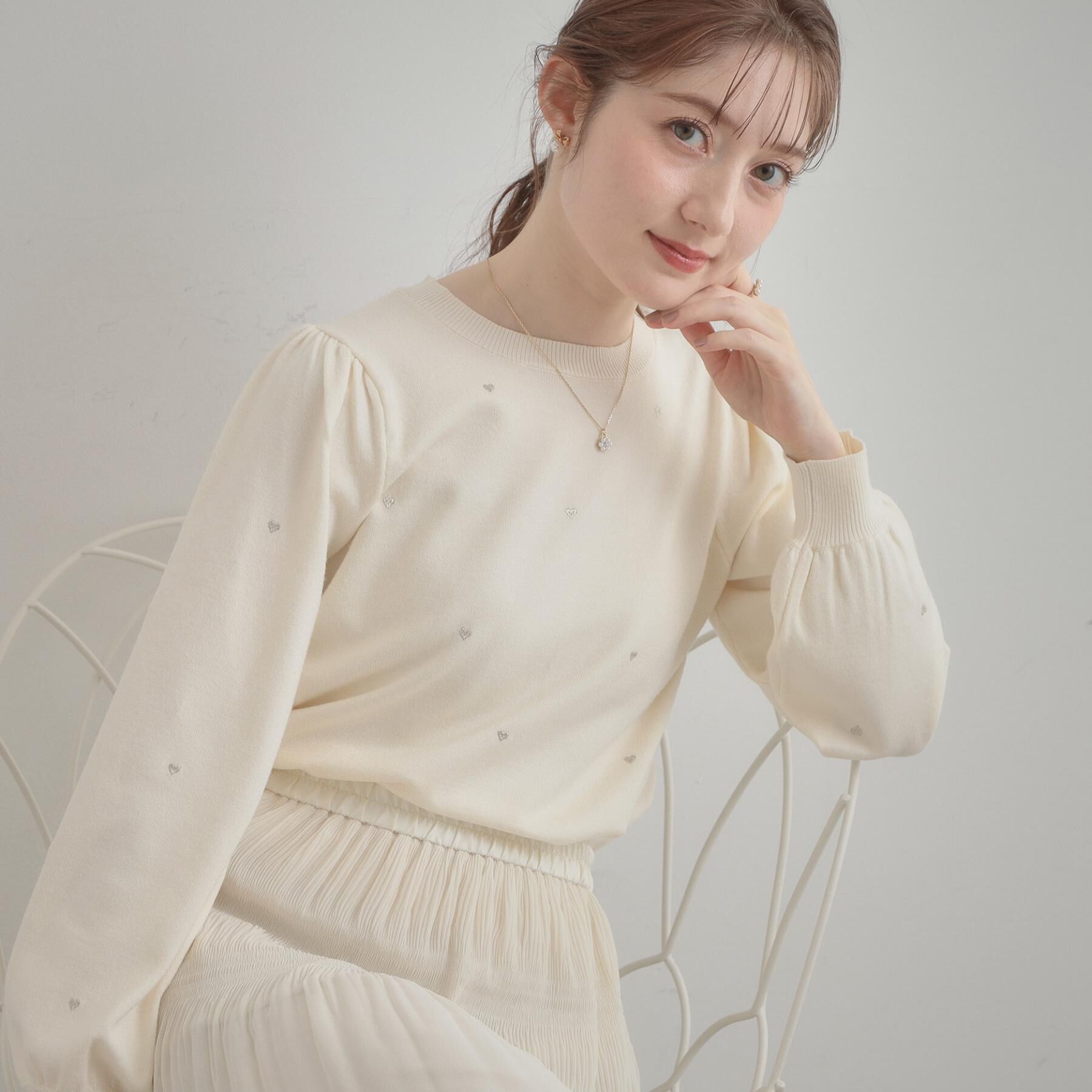 Couture broach「【着映え】ハートドットラメ刺繍ニット」|ニット・セーター|