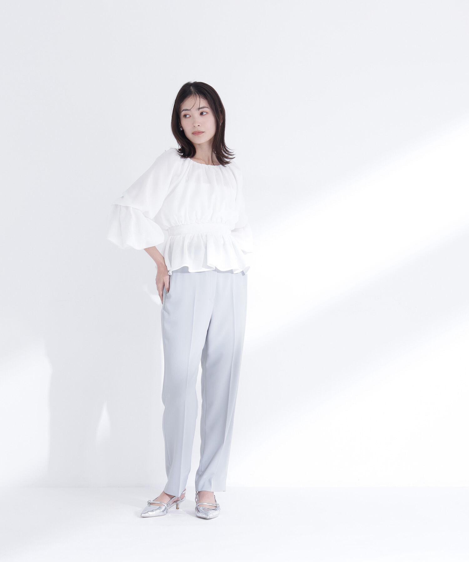  「メッシュギャザーペプラムブラウス」|シャツ・ブラウス|