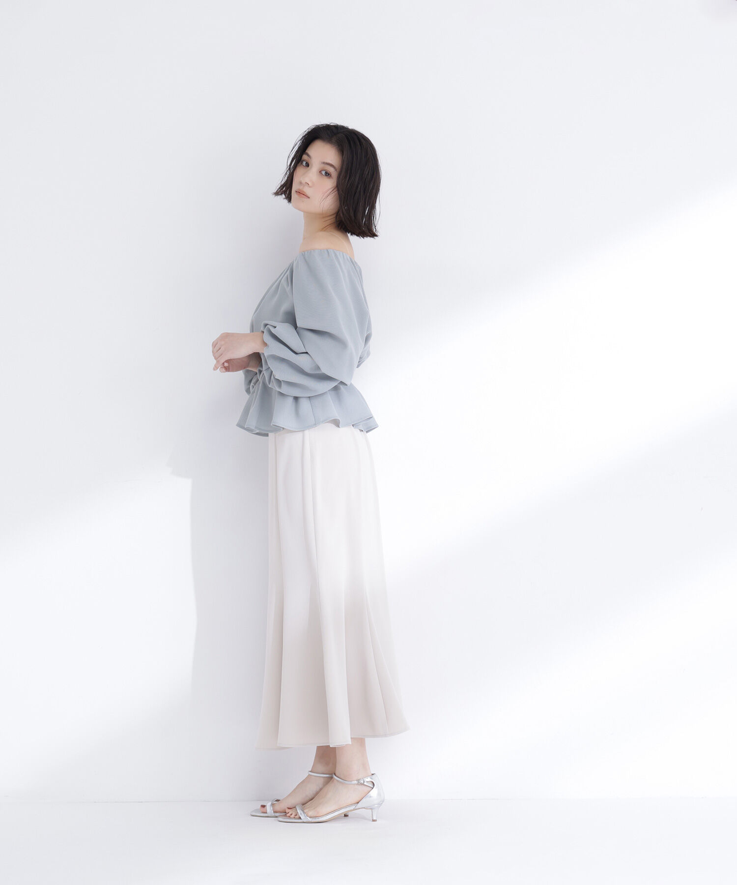  「メッシュギャザーペプラムブラウス」|シャツ・ブラウス|