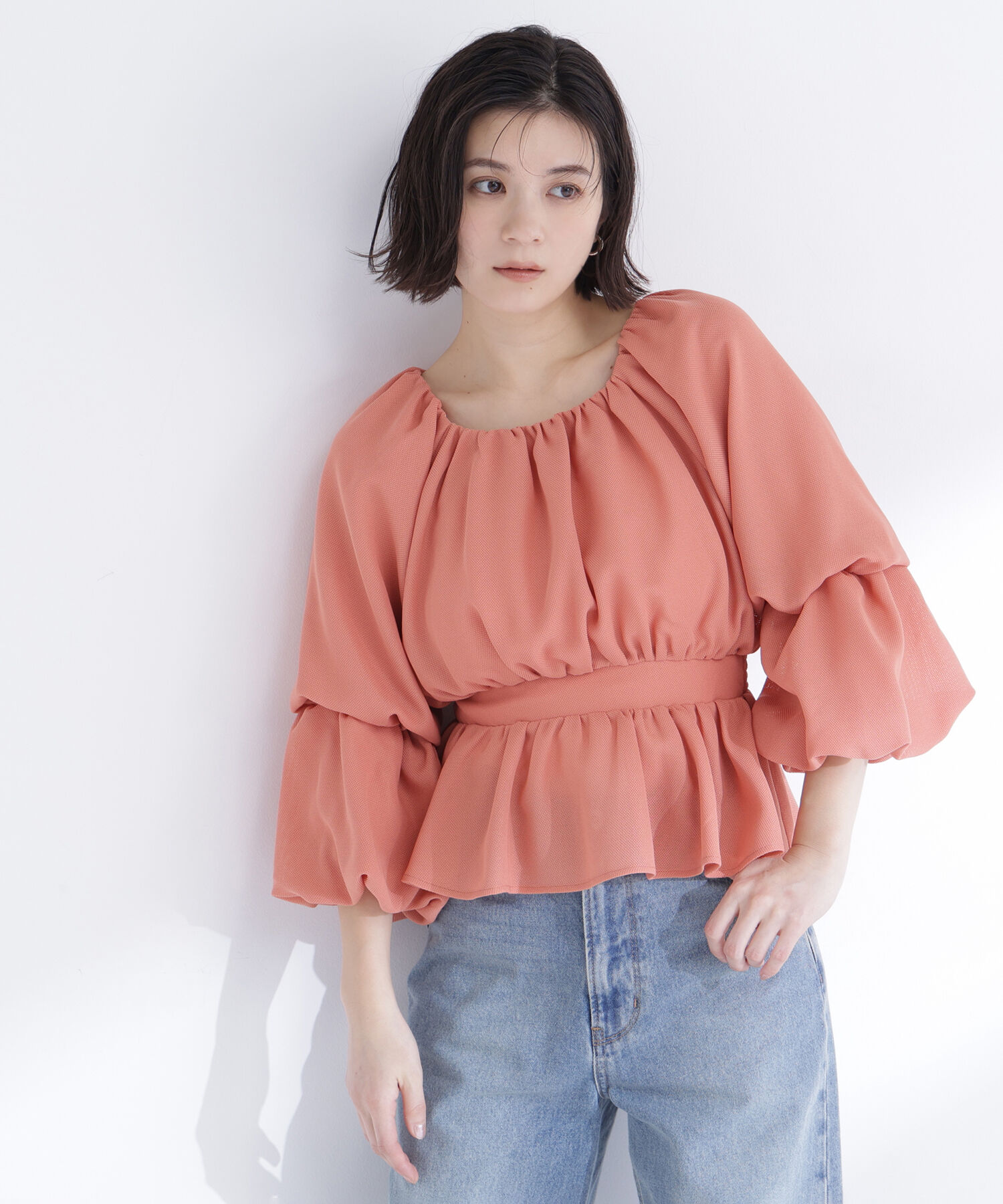  「メッシュギャザーペプラムブラウス」|シャツ・ブラウス|