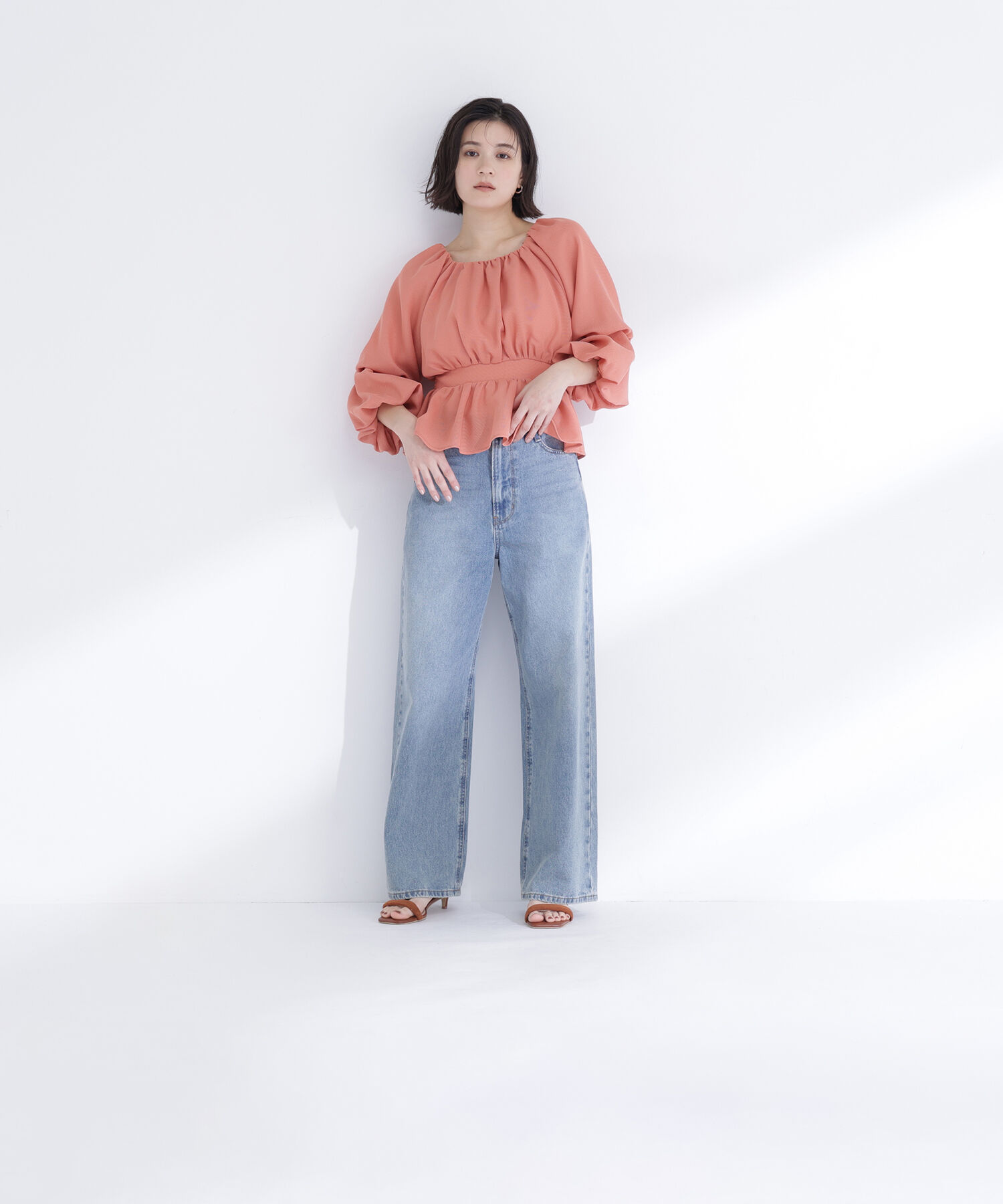  「メッシュギャザーペプラムブラウス」|シャツ・ブラウス|