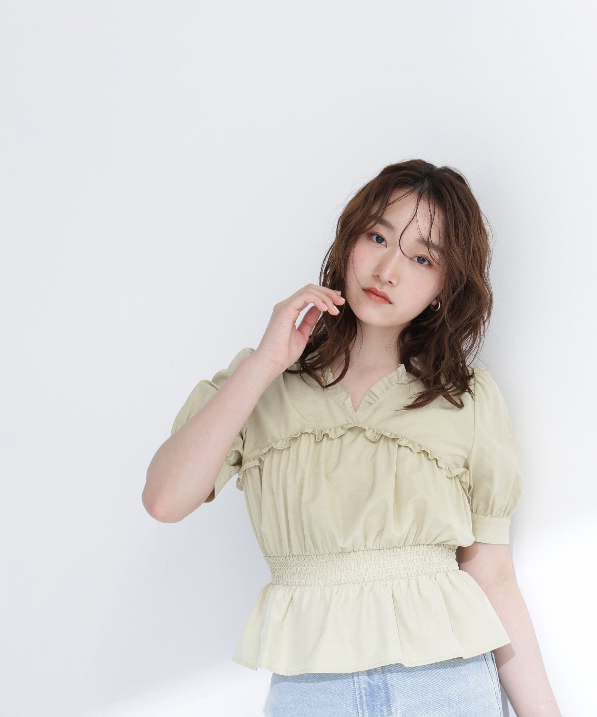  「Vネックペプラムブラウス」|シャツ・ブラウス|ピスタチオ