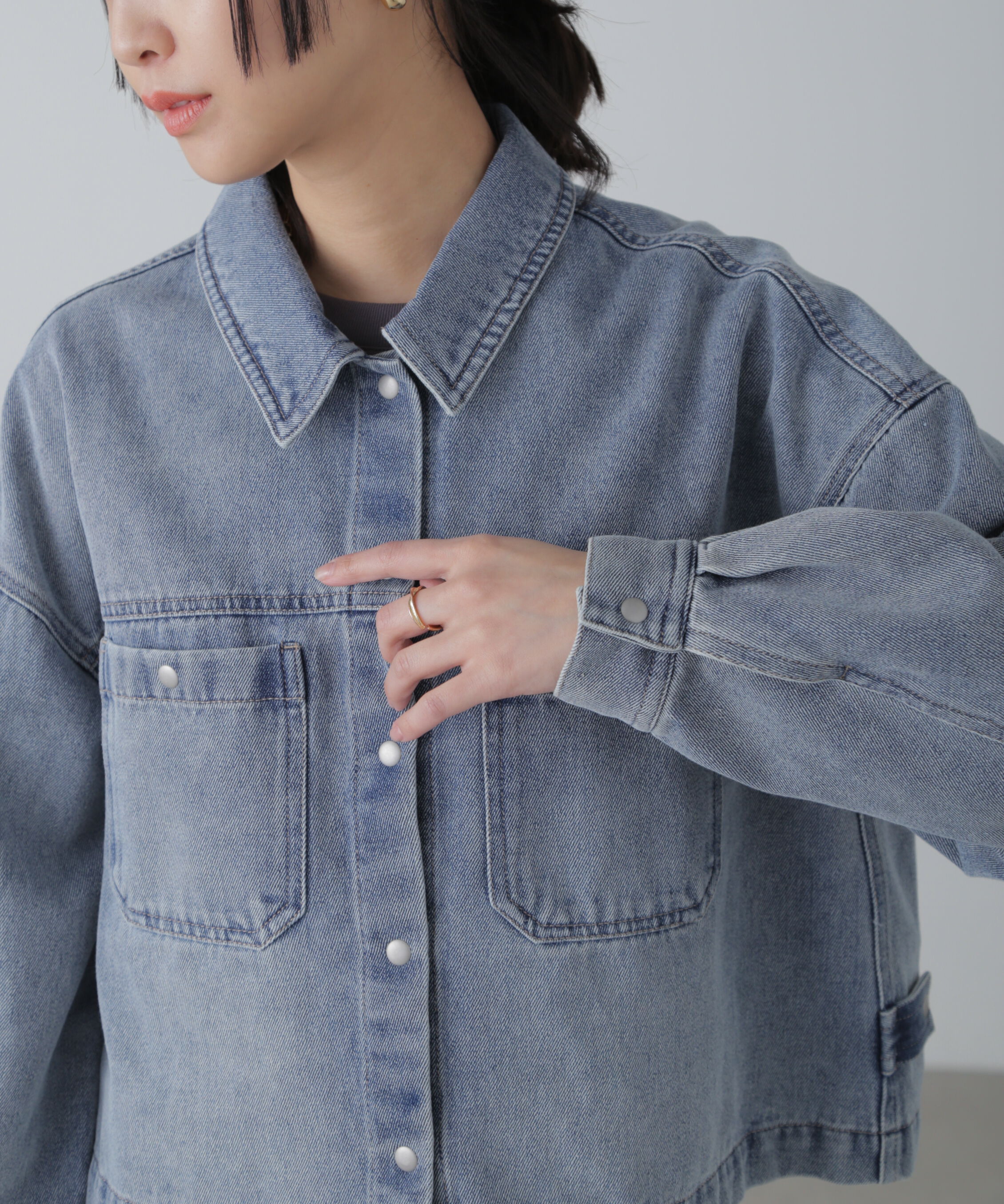  「フロントポケットショートシャツブルゾン」|ブルゾン・スタジャン|