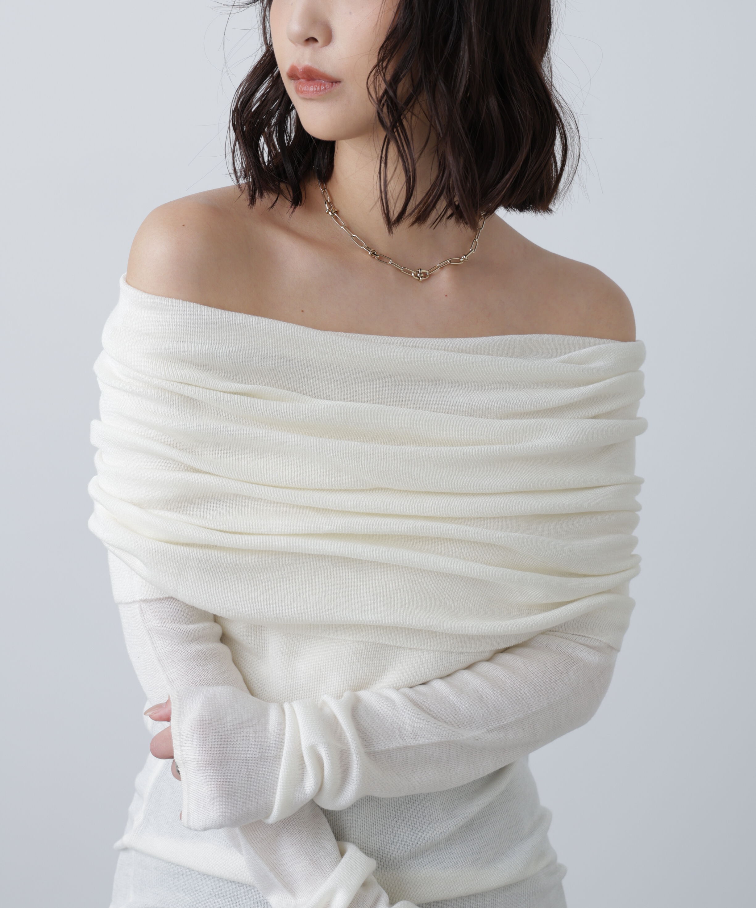  「袖口ボタンオフショルニット〈MFM〉」|ニット・セーター|