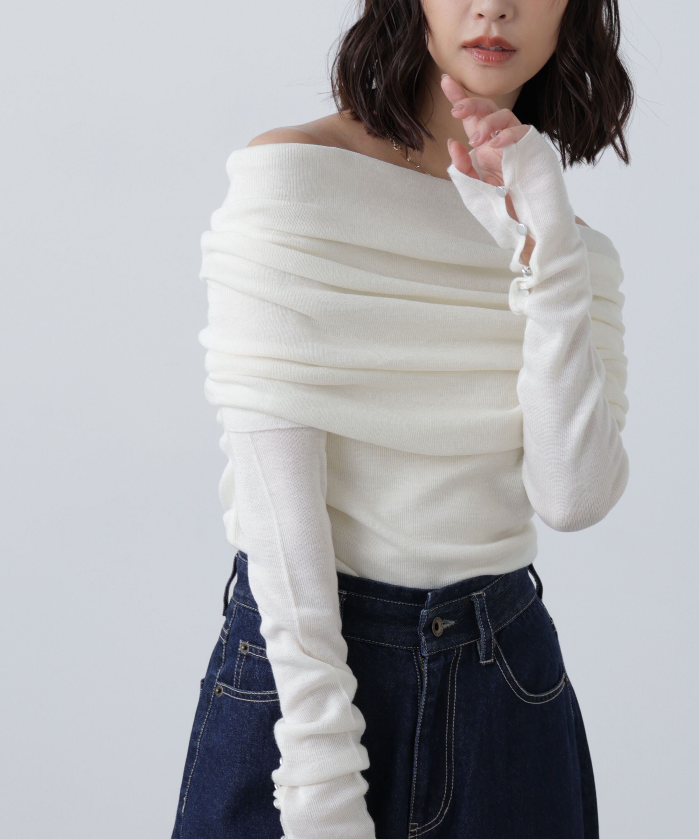  「袖口ボタンオフショルニット〈MFM〉」|ニット・セーター|