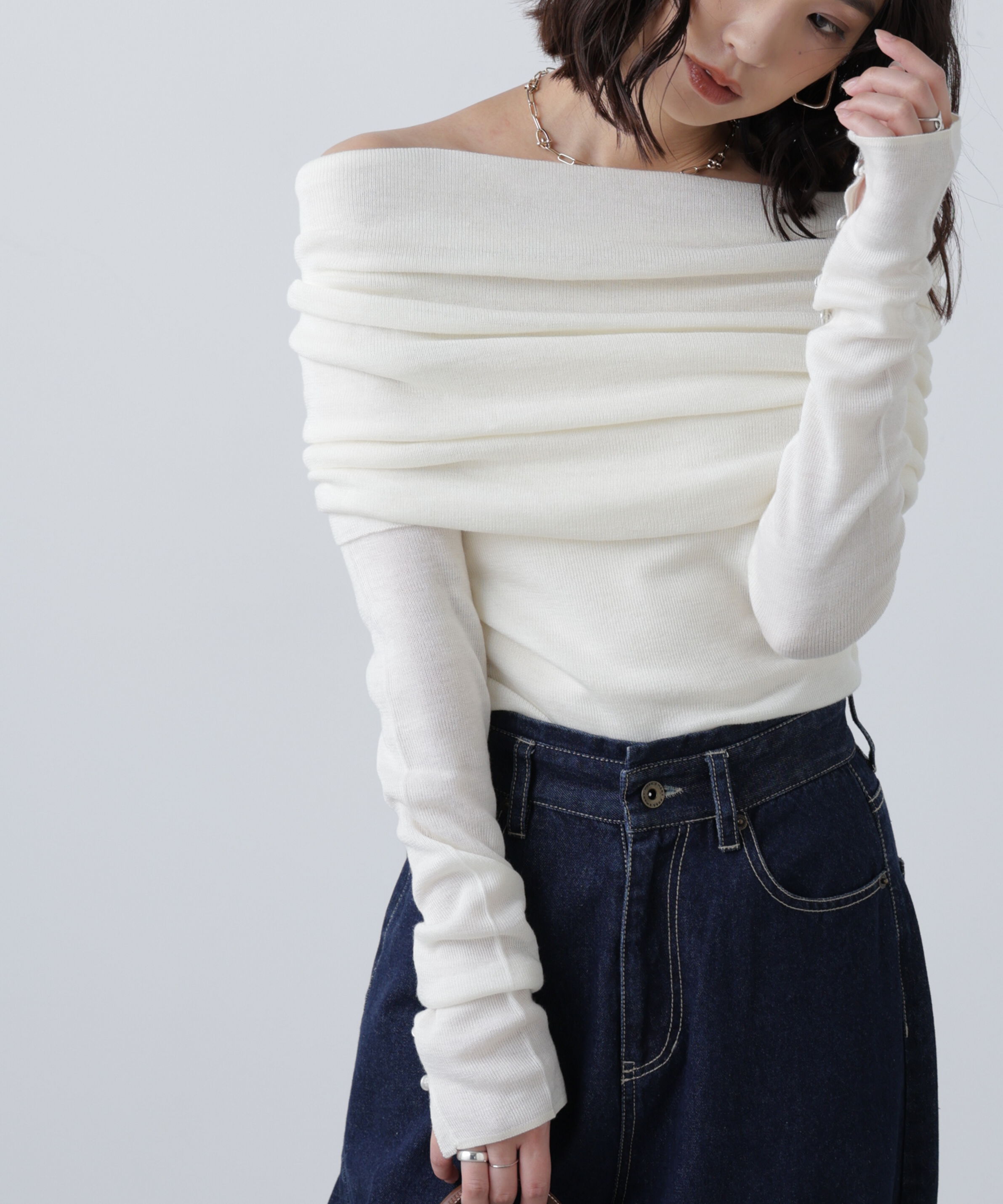  「袖口ボタンオフショルニット〈MFM〉」|ニット・セーター|