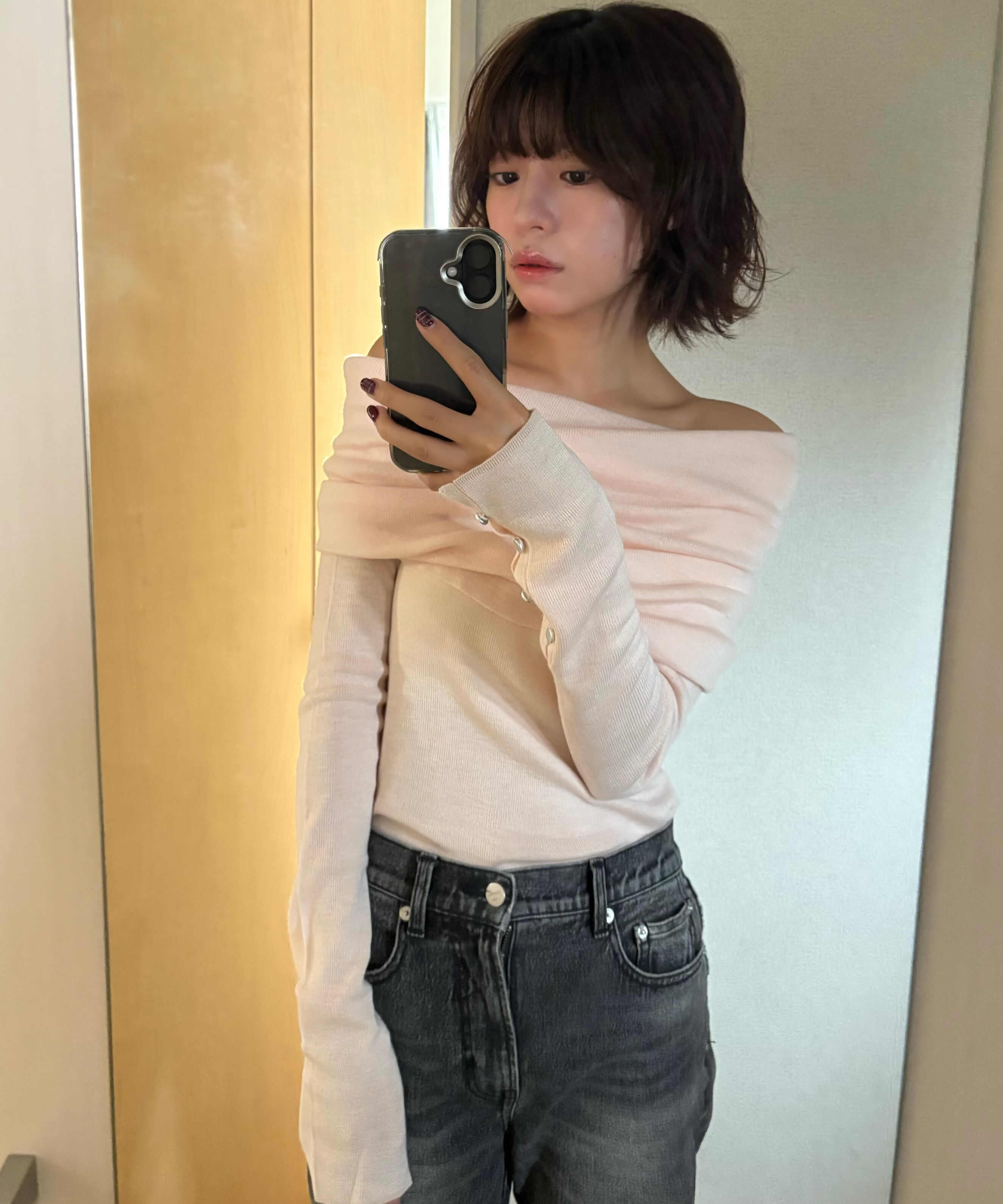  「袖口ボタンオフショルニット〈MFM〉」|ニット・セーター|ピンク