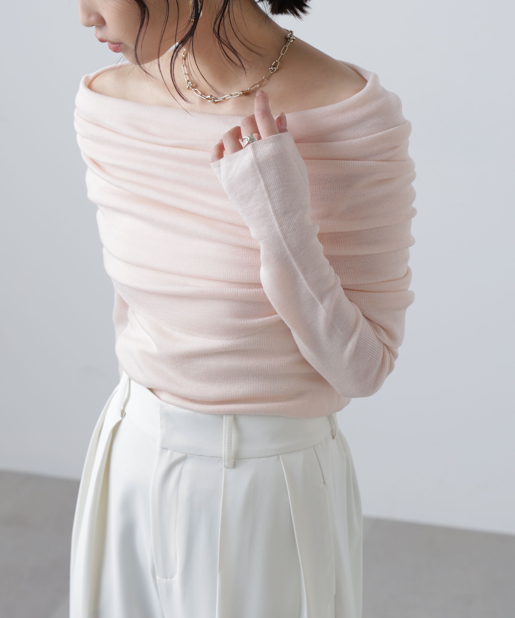  「袖口ボタンオフショルニット〈MFM〉」|ニット・セーター|