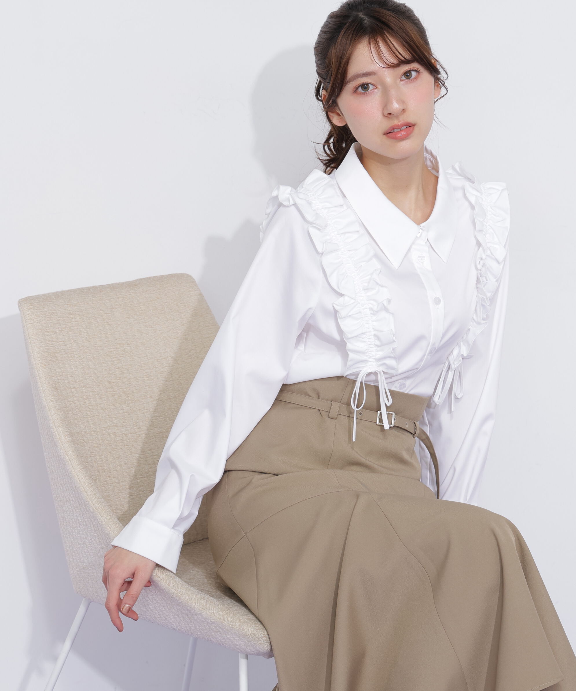  「ショルダーフリルブラウス」|シャツ・ブラウス|ホワイト