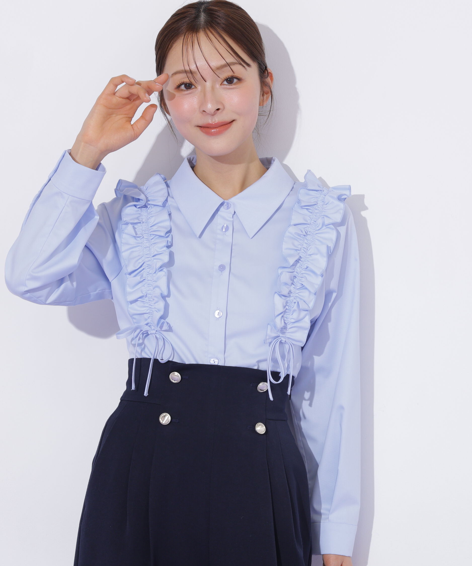  「ショルダーフリルブラウス」|シャツ・ブラウス|ブルー