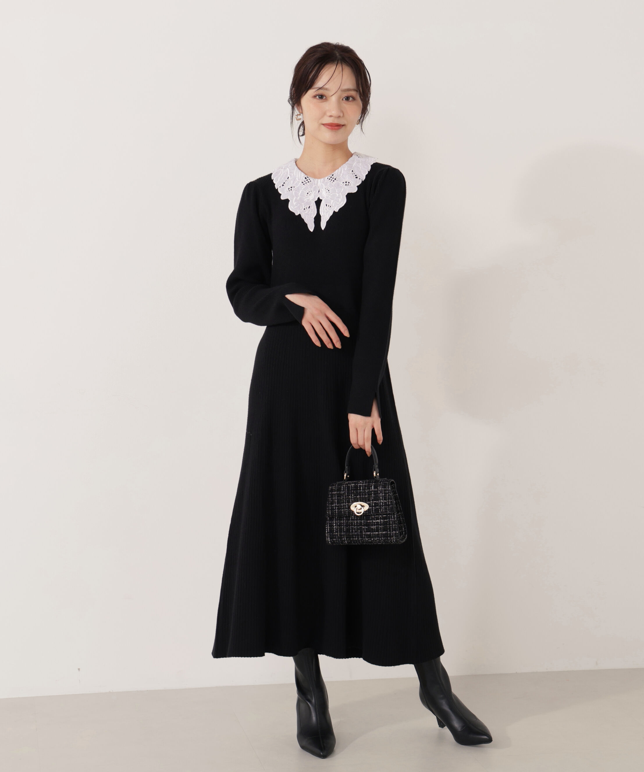 PROPORTION BODY DRESSING「レース襟付きニットワンピース」|ワンピース|