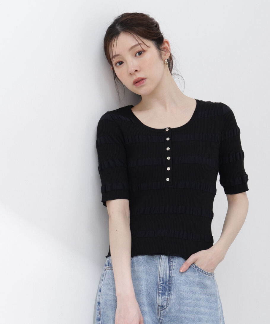 PROPORTION BODY DRESSING「〈a/mie〉変形リブニット 26SS」|カーディガン|ブラック