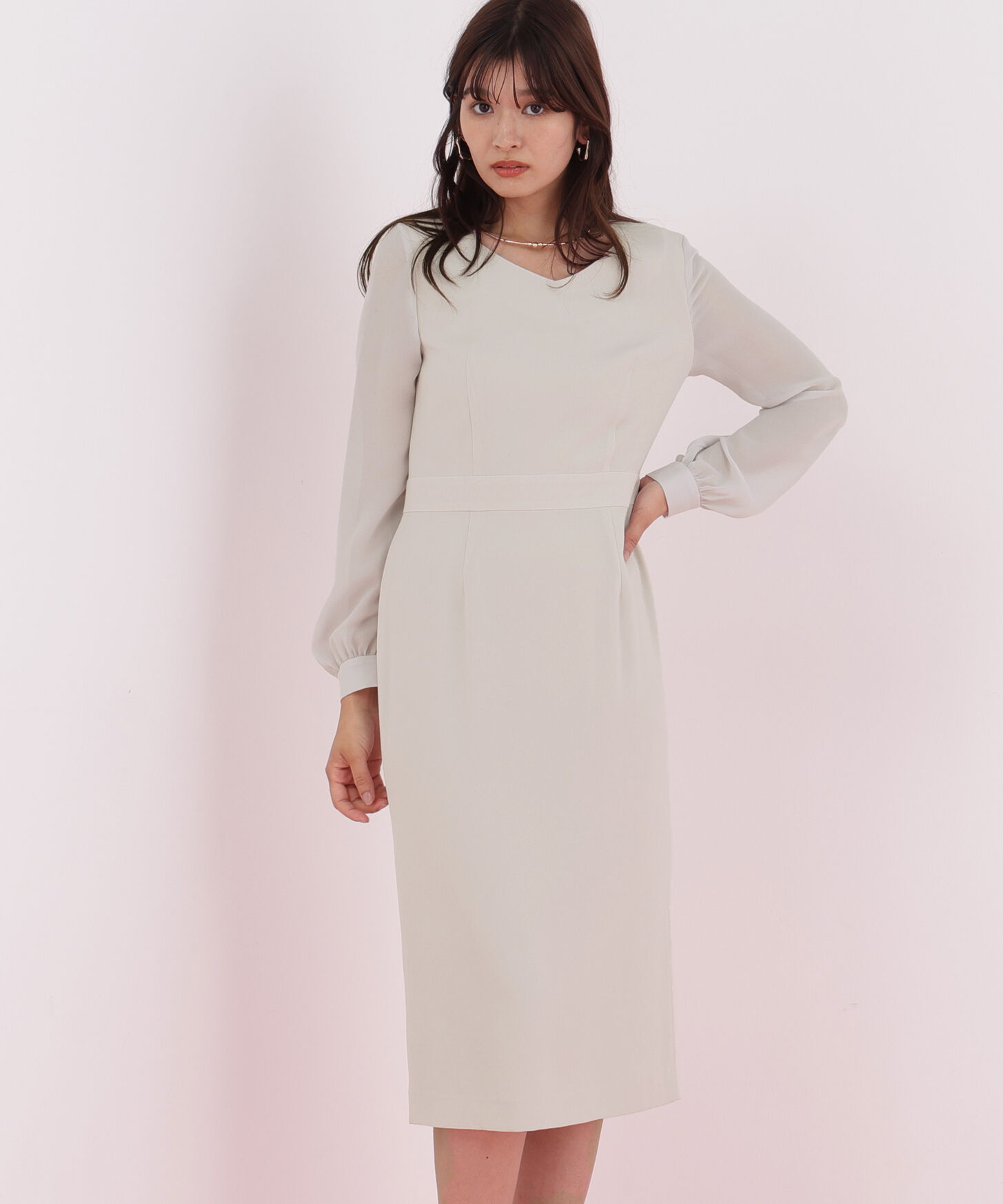  「ダイヤモンドネックコンビワンピース」|ワンピース|ベージュ