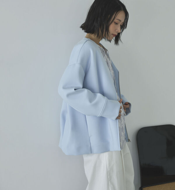 Doux archives「ボンディングノーカラーＺＩＰブルゾン」|テーラードジャケット|