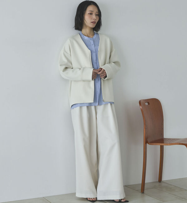 Doux archives「ボンディングノーカラーＺＩＰブルゾン」|テーラードジャケット|