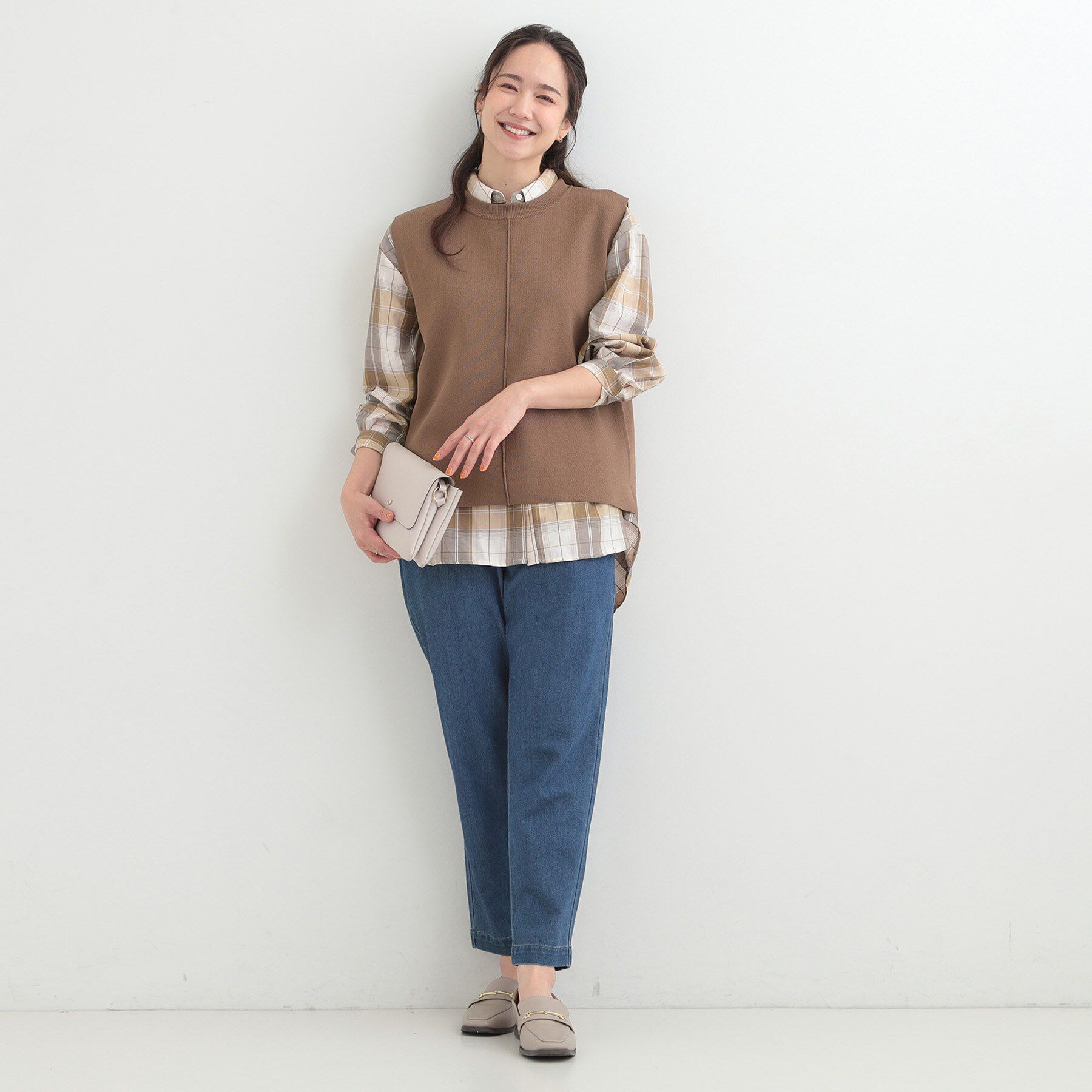 SHOO･LA･RUE「【洗濯機可/2点セット/S-LL】着回し自在 きれい見え ニットベスト＋ブラウス」|ニット・セーター|