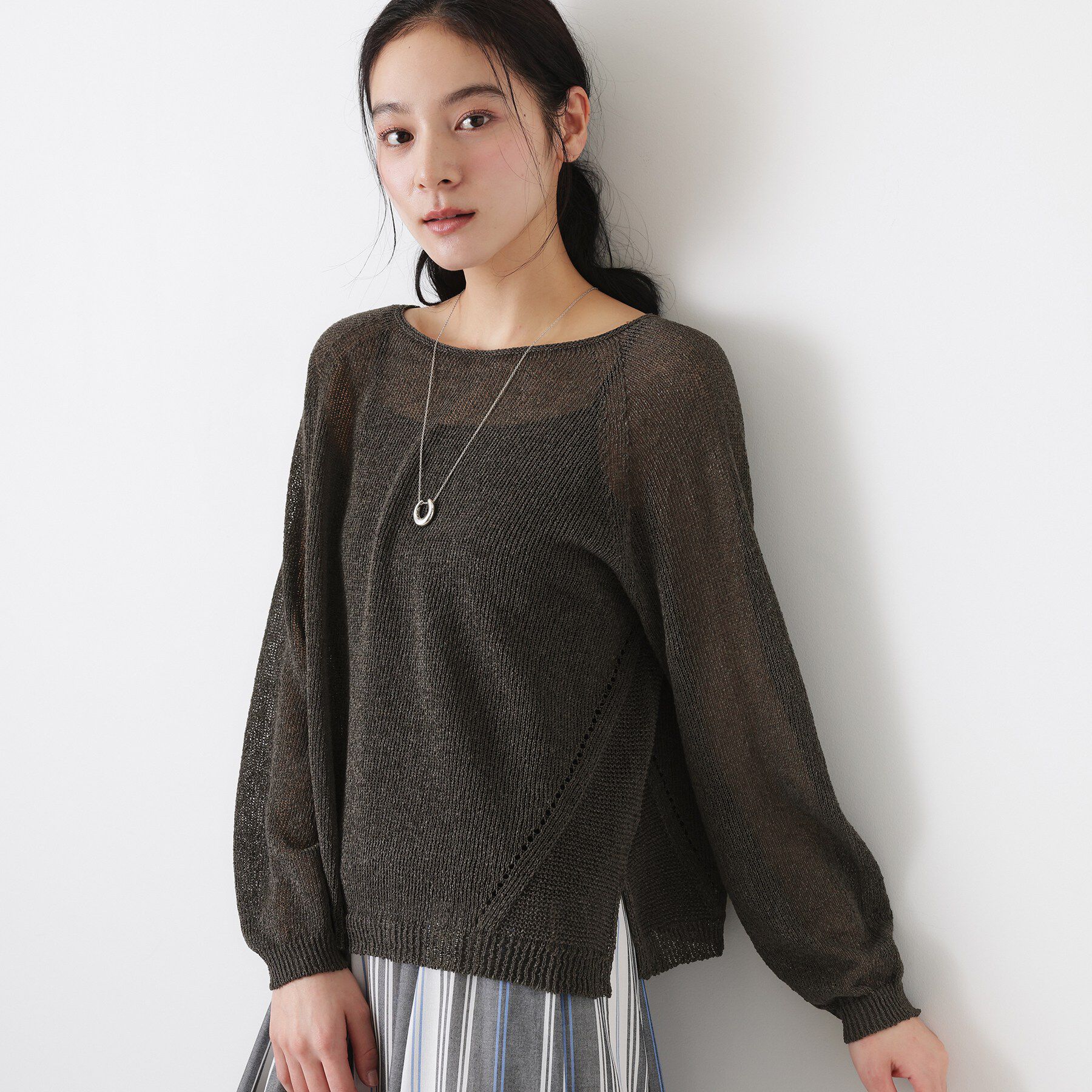 Dessin「【洗える】透かし編みデザインニット」|ニット・セーター|グレー(015)