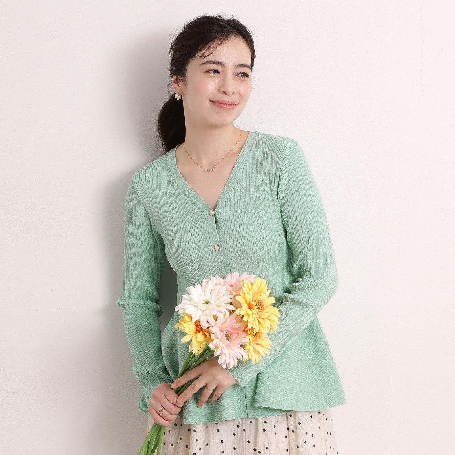 ITS&rsquo;DEMO「【手洗い可】前開きペプラムニット」|ニット・セーター|ミントグリーン(02