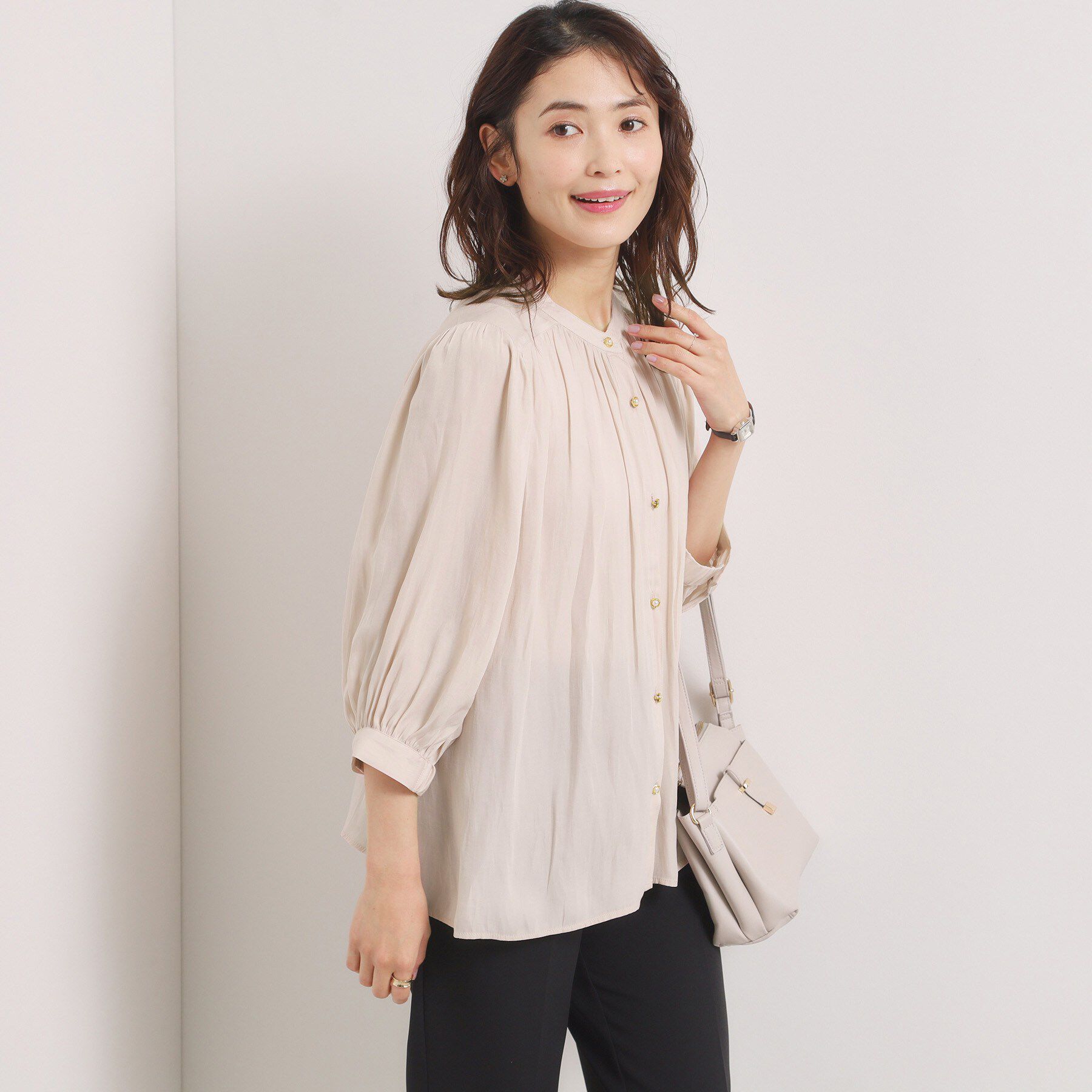 ITS&rsquo;DEMO「【手洗い可】サテン7分袖ブラウス」|シャツ・ブラウス|