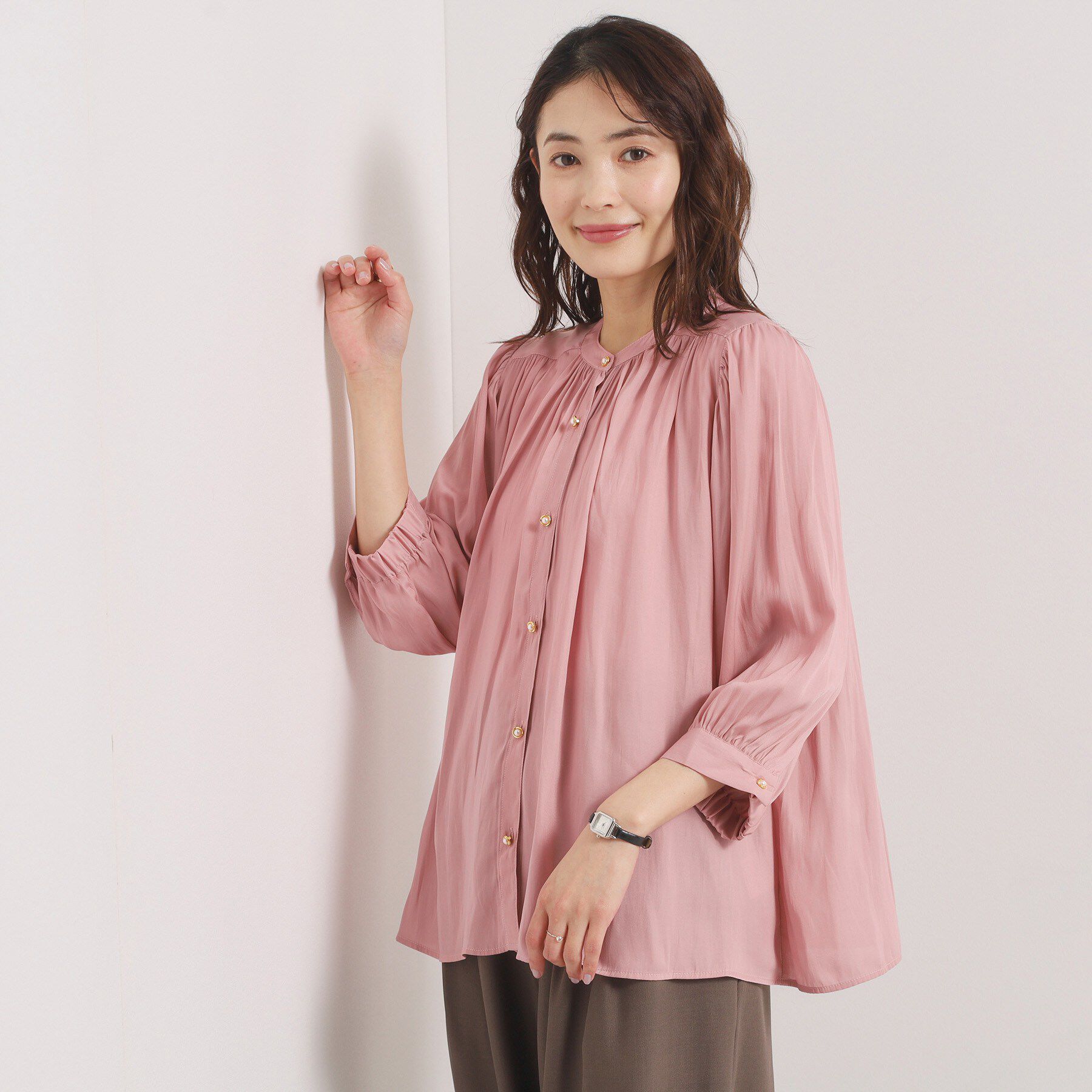 ITS&rsquo;DEMO「【手洗い可】サテン7分袖ブラウス」|シャツ・ブラウス|