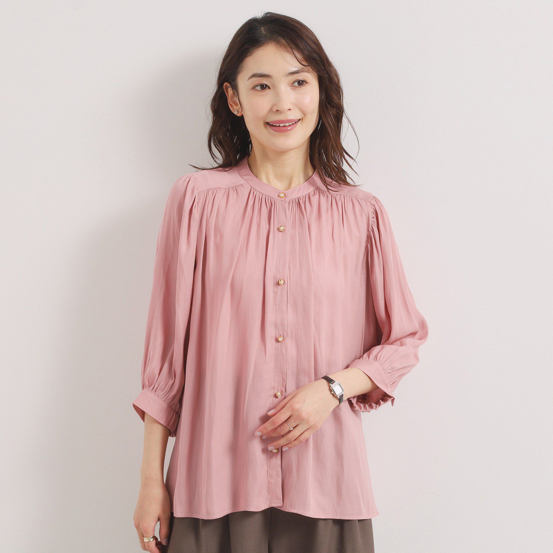 ITS&rsquo;DEMO「【手洗い可】サテン7分袖ブラウス」|シャツ・ブラウス|ピンク(071)