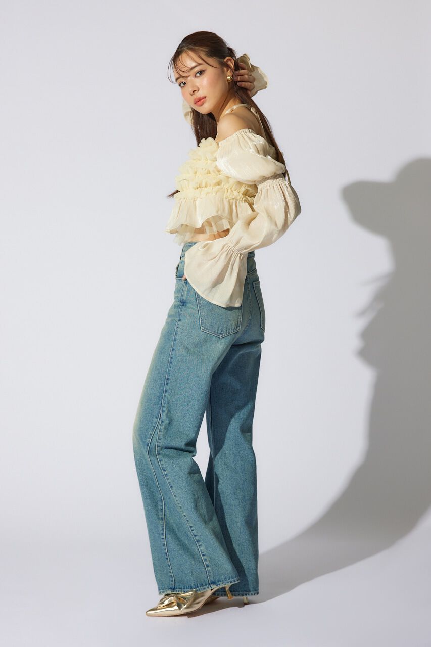 rienda「サイドVラインジャストウエストパンツ」|デニム|