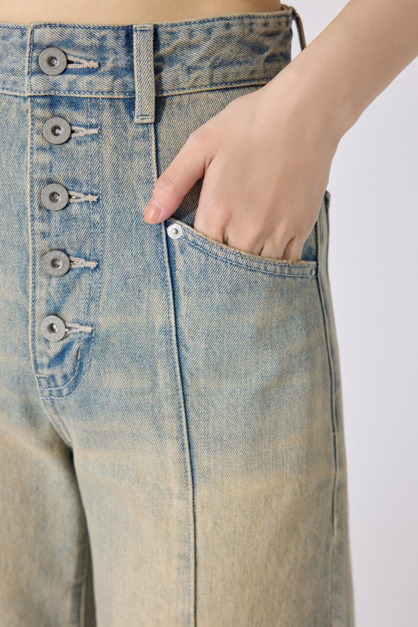 rienda「フロントボタンデザインハイウエストデニムパンツ」|デニム|