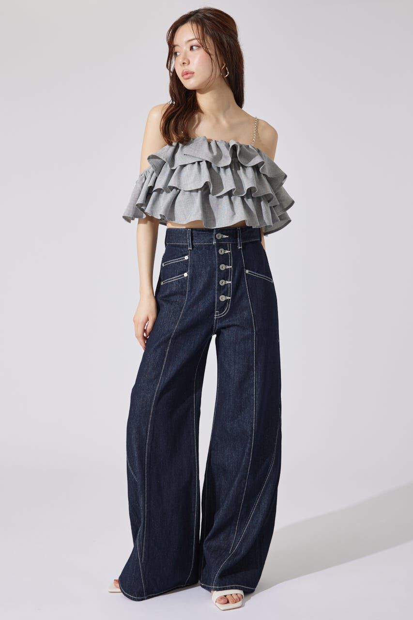 rienda「フロントボタンデザインハイウエストデニムパンツ」|デニム|