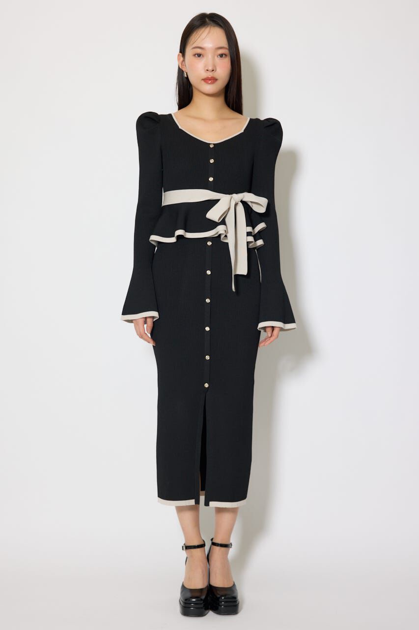 rienda「配色ペプラムタイトニットワンピース」|ワンピース|