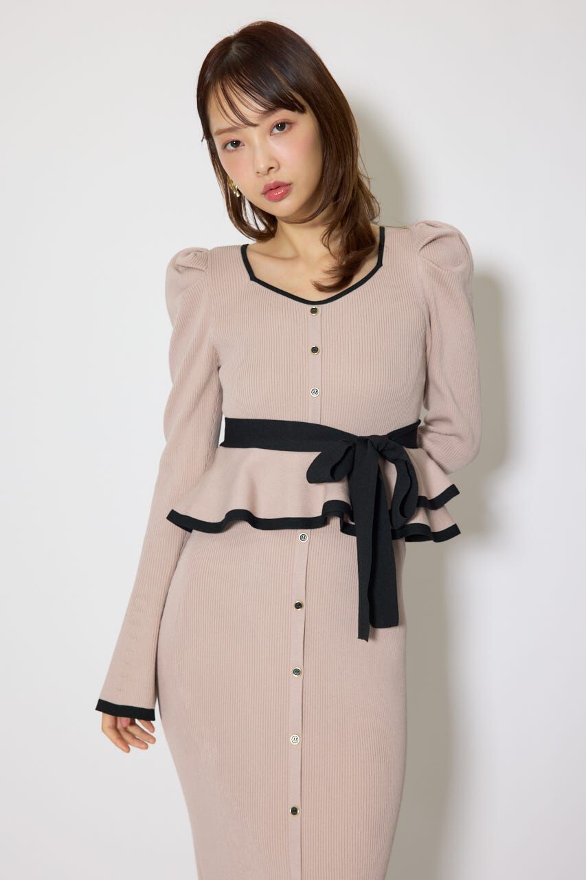 rienda「配色ペプラムタイトニットワンピース」|ワンピース|